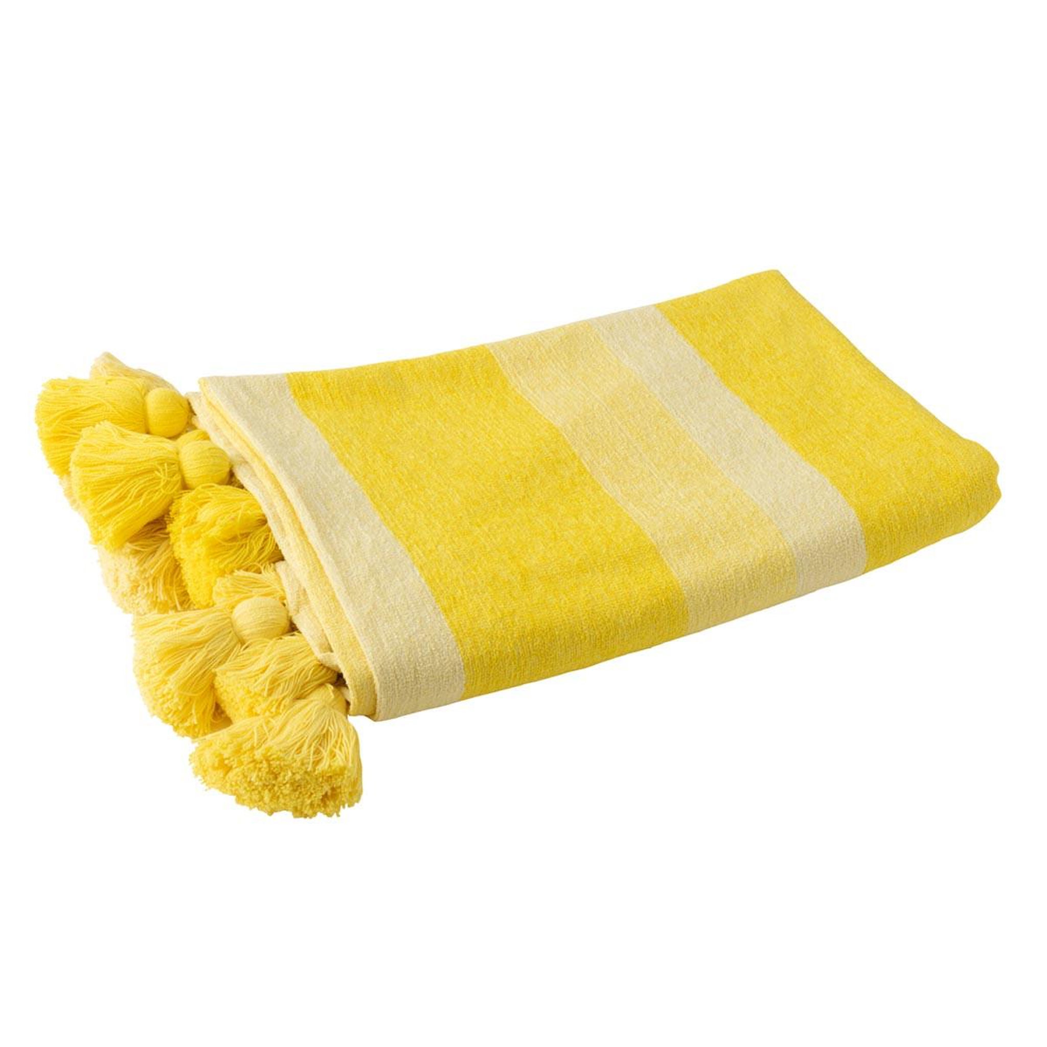 J-LINE Plaid rayé à pompons  polly  130x180cm jaune