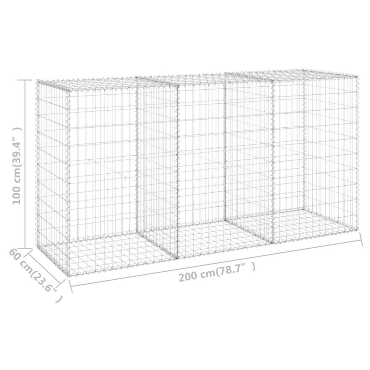 VIDAXL Mur en gabion avec couvercles Acier galvanise 200x60x100 cm