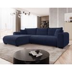 BEST MOBILIER Rosalie - canapé d'angle réversible 4 places convertible avec coffre en velours texturé. Coloris disponibles : Bleu, Beige