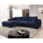 BEST MOBILIER Rosalie - canapé d'angle réversible 4 places convertible avec coffre en velours texturé. Coloris disponibles : Bleu, Beige