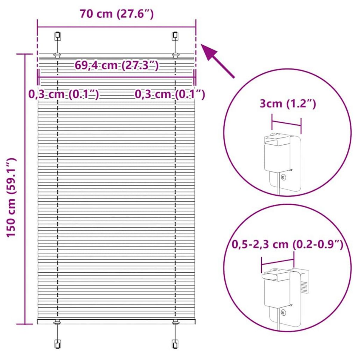 VIDAXL Store plisse blanc 70x150 cm largeur du tissu 69,4 cm polyester