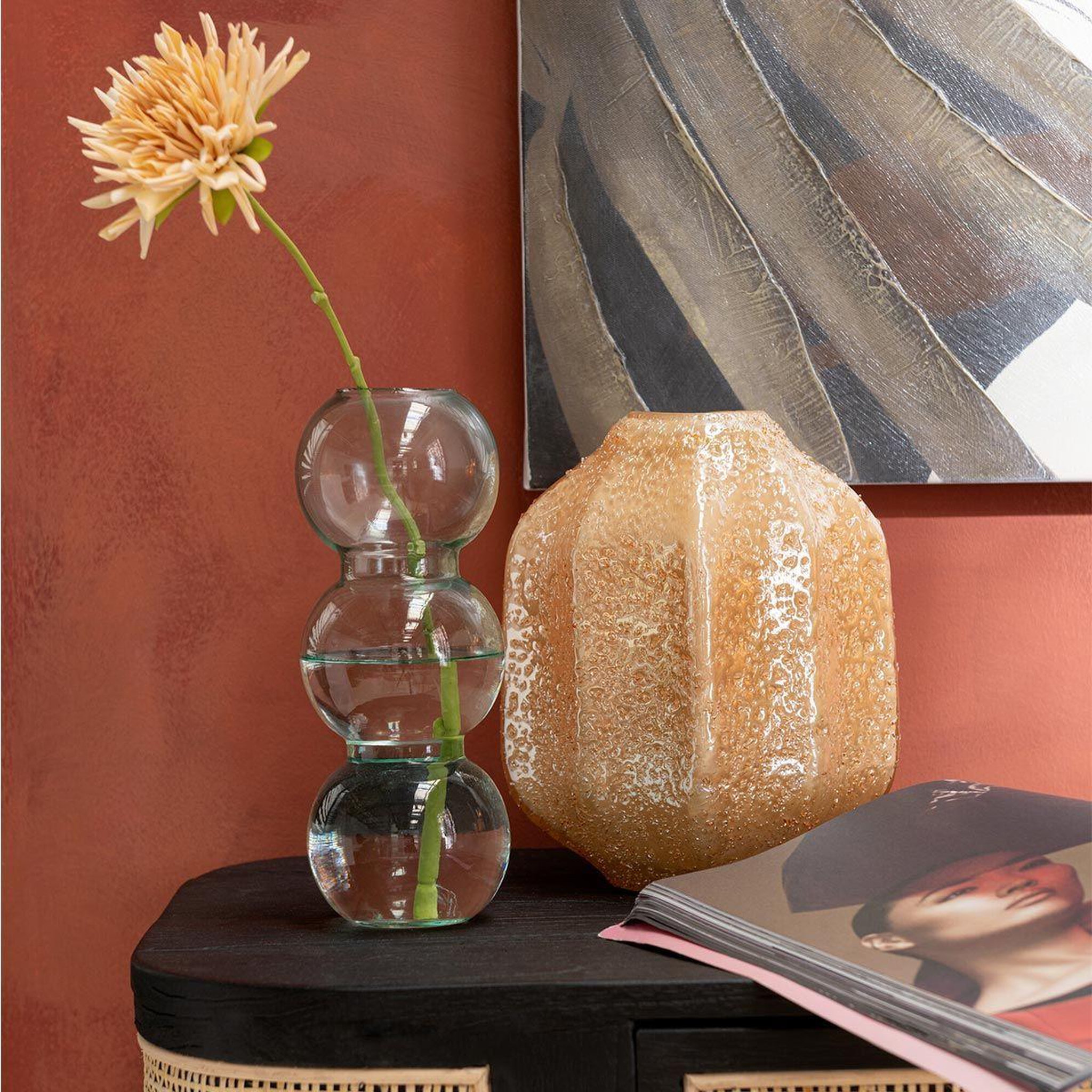 Voir la diapositive 3 : J-LINE Vase design en verre  corail  21cm orange