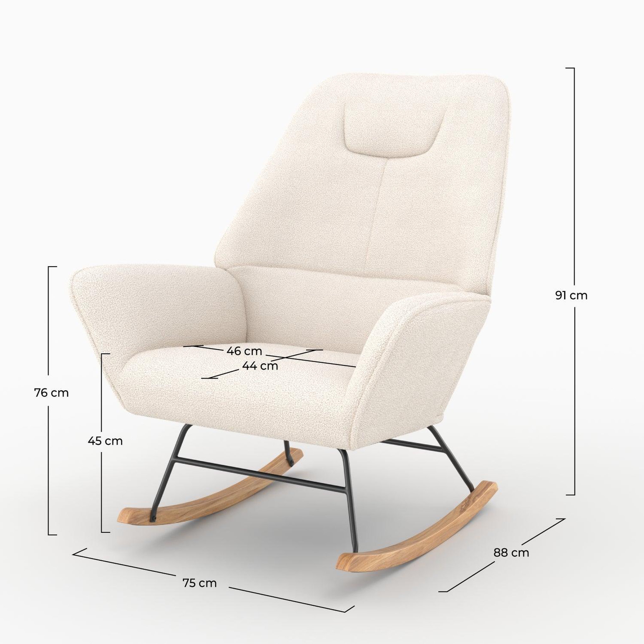 Voir la diapositive 6 : MAISON PAVANE Rocking-chair en tissu bouclé blanc-Shaun