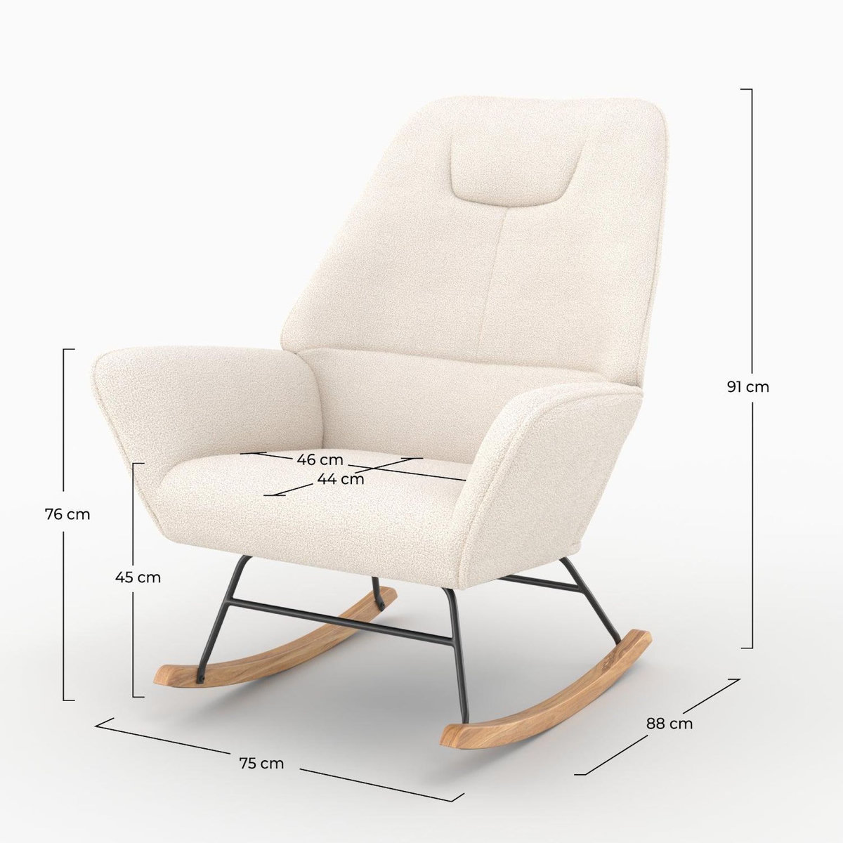 Rendez vous déco Rocking-chair en tissu bouclé blanc-Shaun
