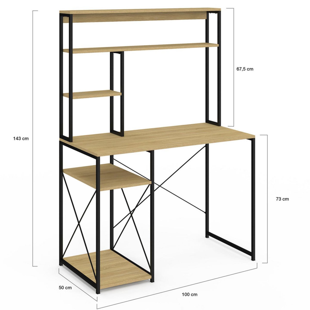 ID MARKET Bureau avec étagères de rangement DETROIT design industriel