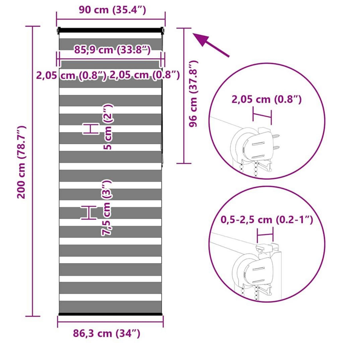 VIDAXL Store zebre beige marbre largeur du tissu 85,9 cm polyester