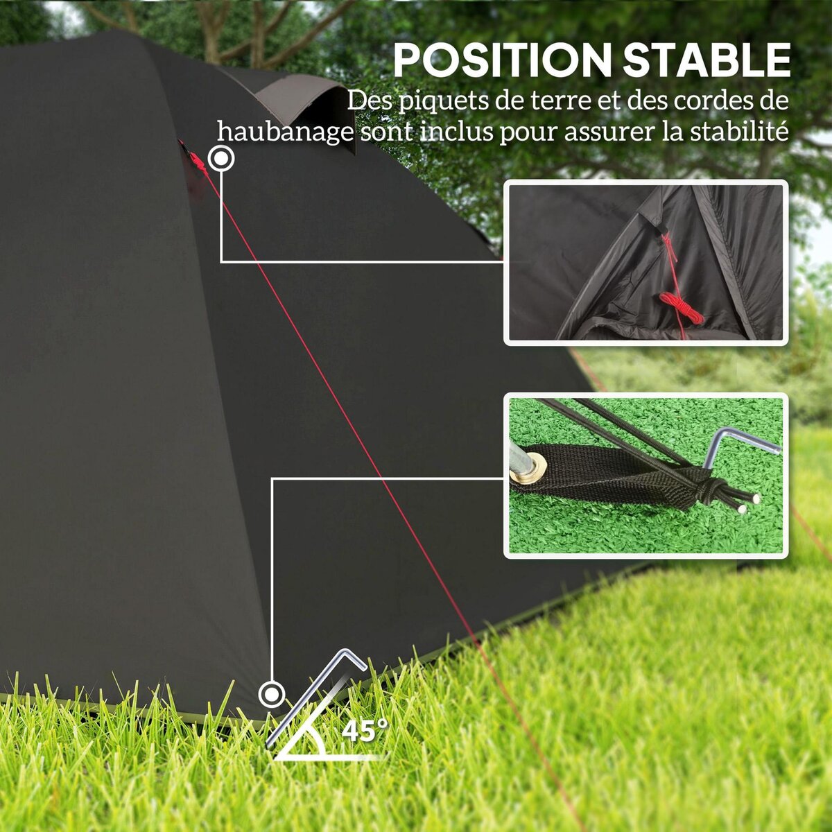 OUTSUNNY Tente camping 2-4 places - tente tunnel familiale - imperméabilité 3000mm - dim. 3,6 x 2,5 x 1,3 m - sac inclus - noir