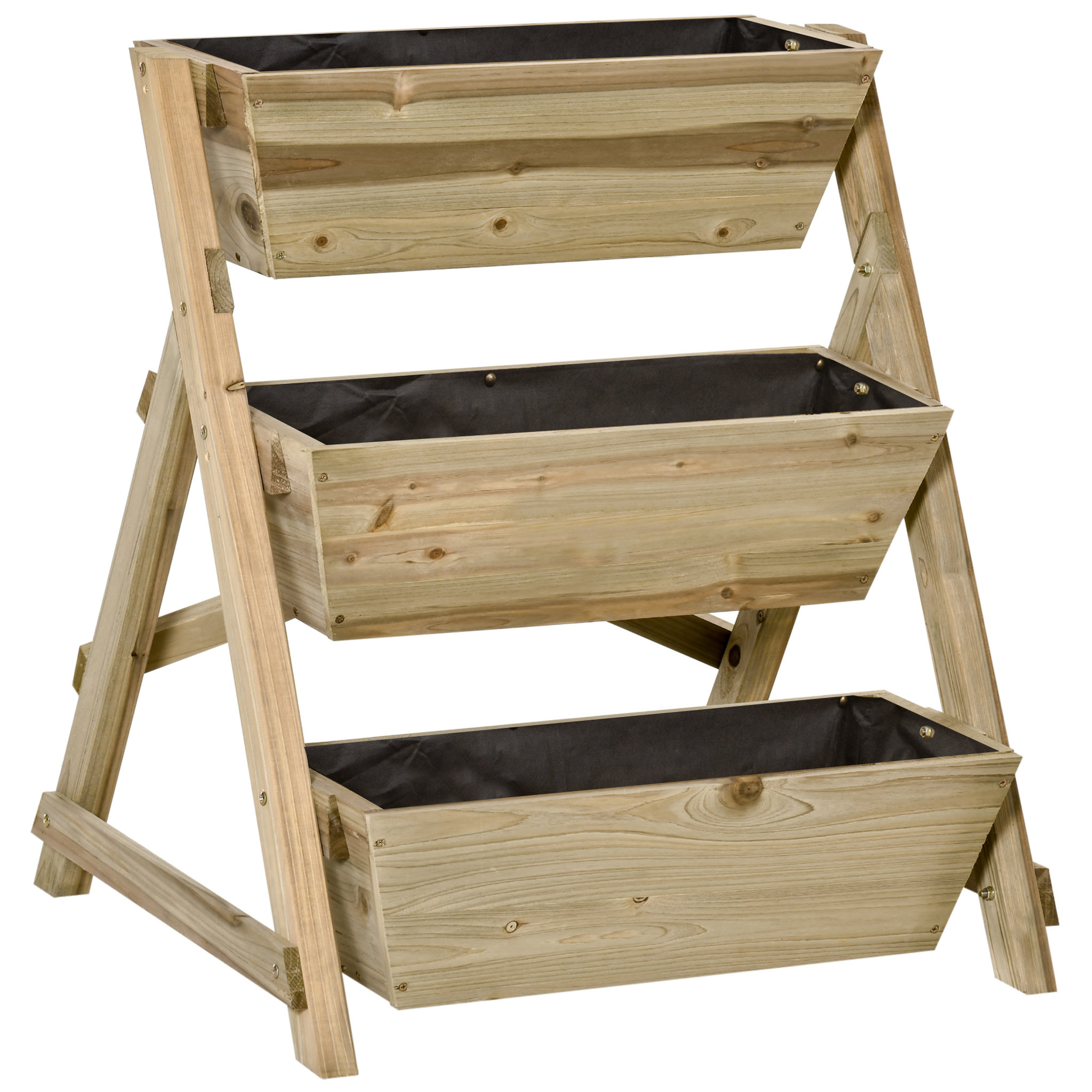 Voir la diapositive 1 : OUTSUNNY Jardinière sur pieds carré potager 3 étages dim. 71L x 61l x 77H cm inserts d'irrigation feutre de drainage bois sapin autoclave