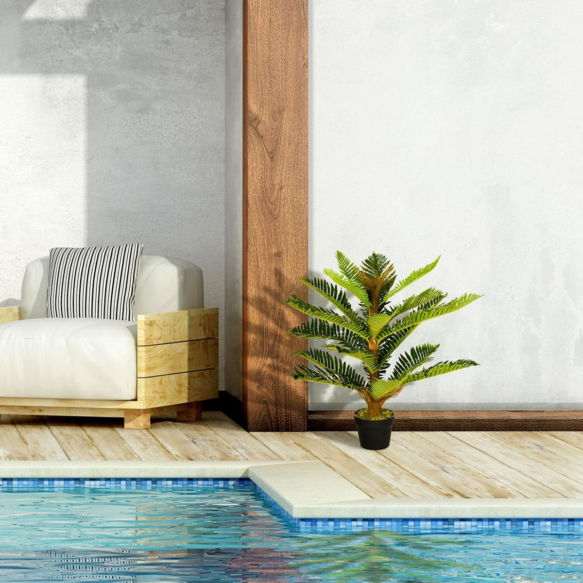 OUTSUNNY Palmier artificiel H.0,85 m arbre artificiel tronc branches lichen feuilles grand réalisme pot inclus