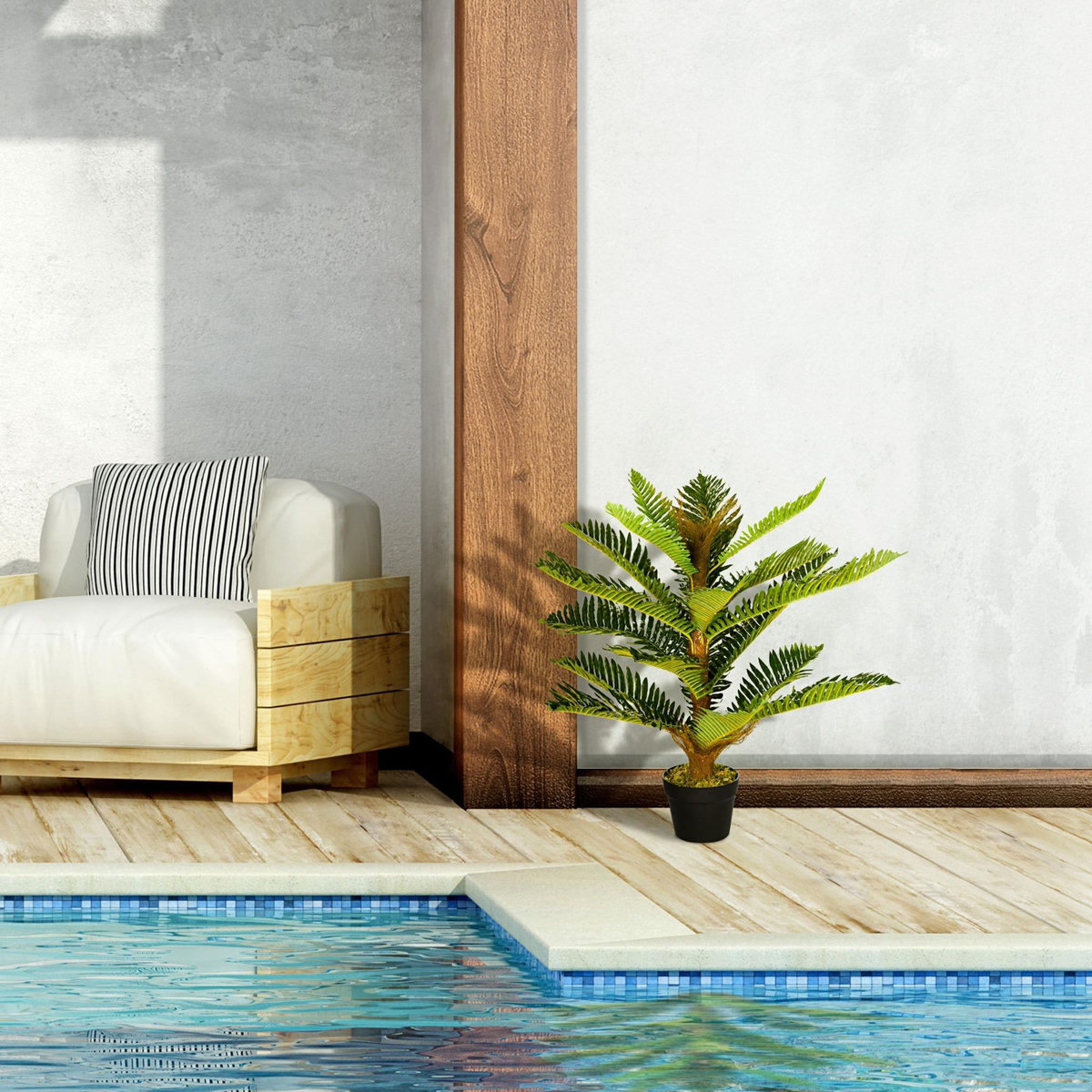 OUTSUNNY Palmier artificiel H.0,85 m arbre artificiel tronc branches lichen feuilles grand réalisme pot inclus