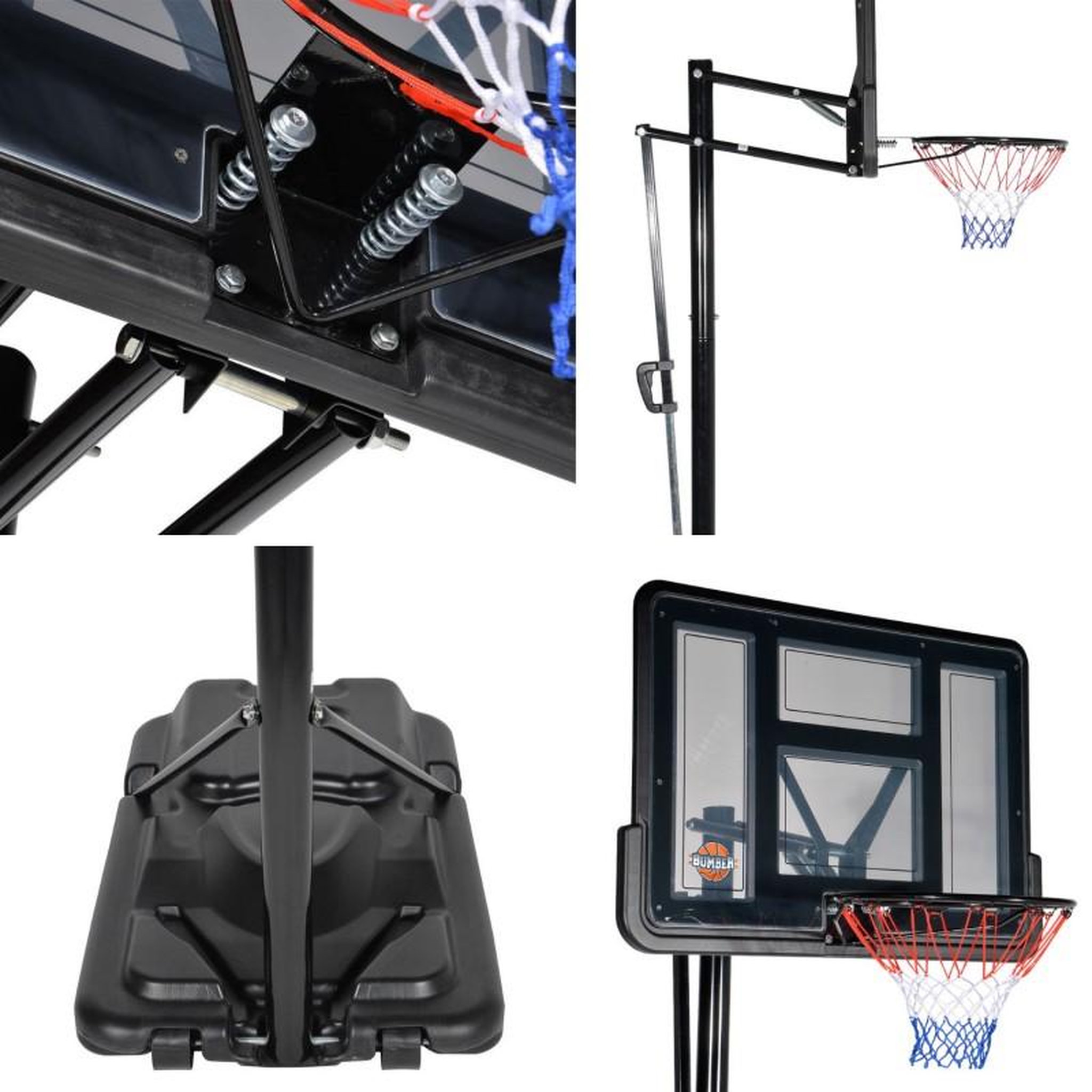 Voir la diapositive 3 : BUMBER Panier de Basket sur pied mobile CHICAGO - Diamètre 45 cm - Hauteur Réglable de 2,30m à 3,05m