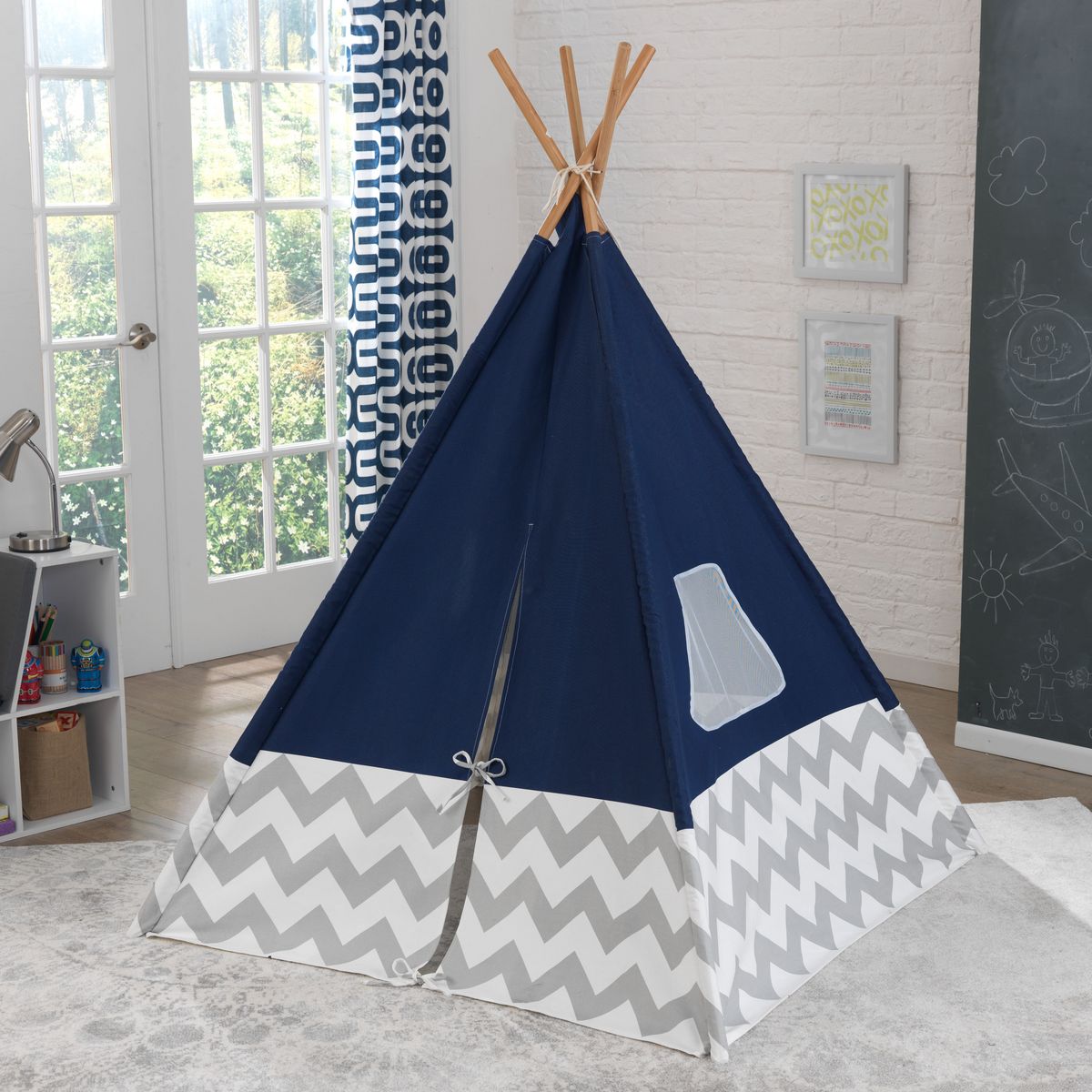 Kidkraft Tipi bleu marine à chevron gris et blanc