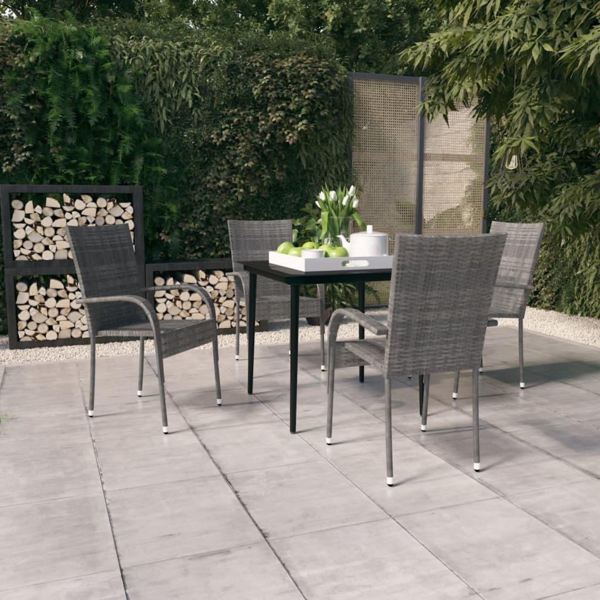 VIDAXL Ensemble a manger de jardin 5 pcs Gris et noir