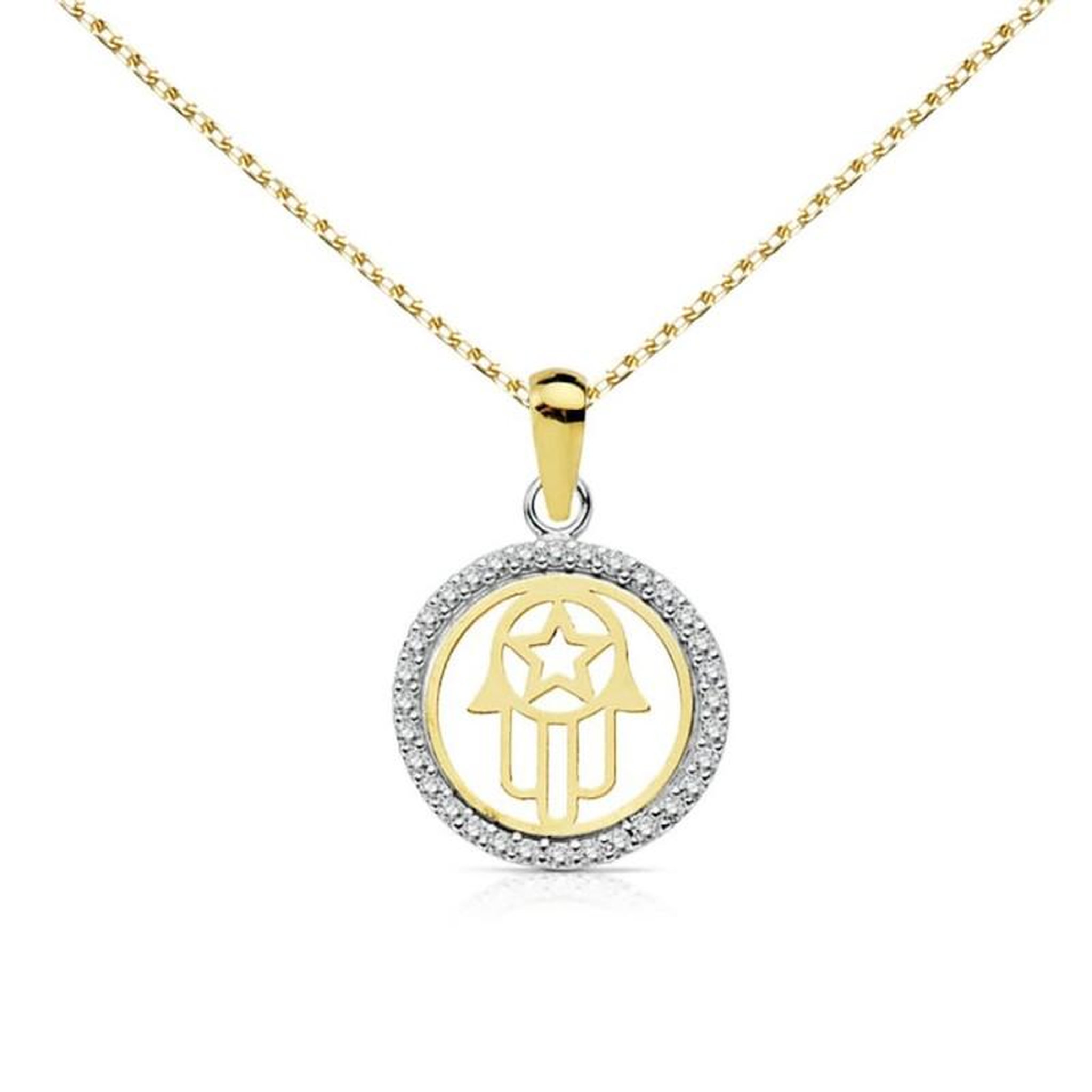 L'ATELIER D'AZUR Collier - Pendentif Or 18 Carats 750/000 Main de Fatma - Chaine Dorée