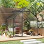 Voir la diapositive 5 : OUTSUNNY Serre de jardin polycarbonate alu 4,8 m² dim. 2,53L x 1,9l x 1,99H m lucarne réglable fondation porte coulissante gris
