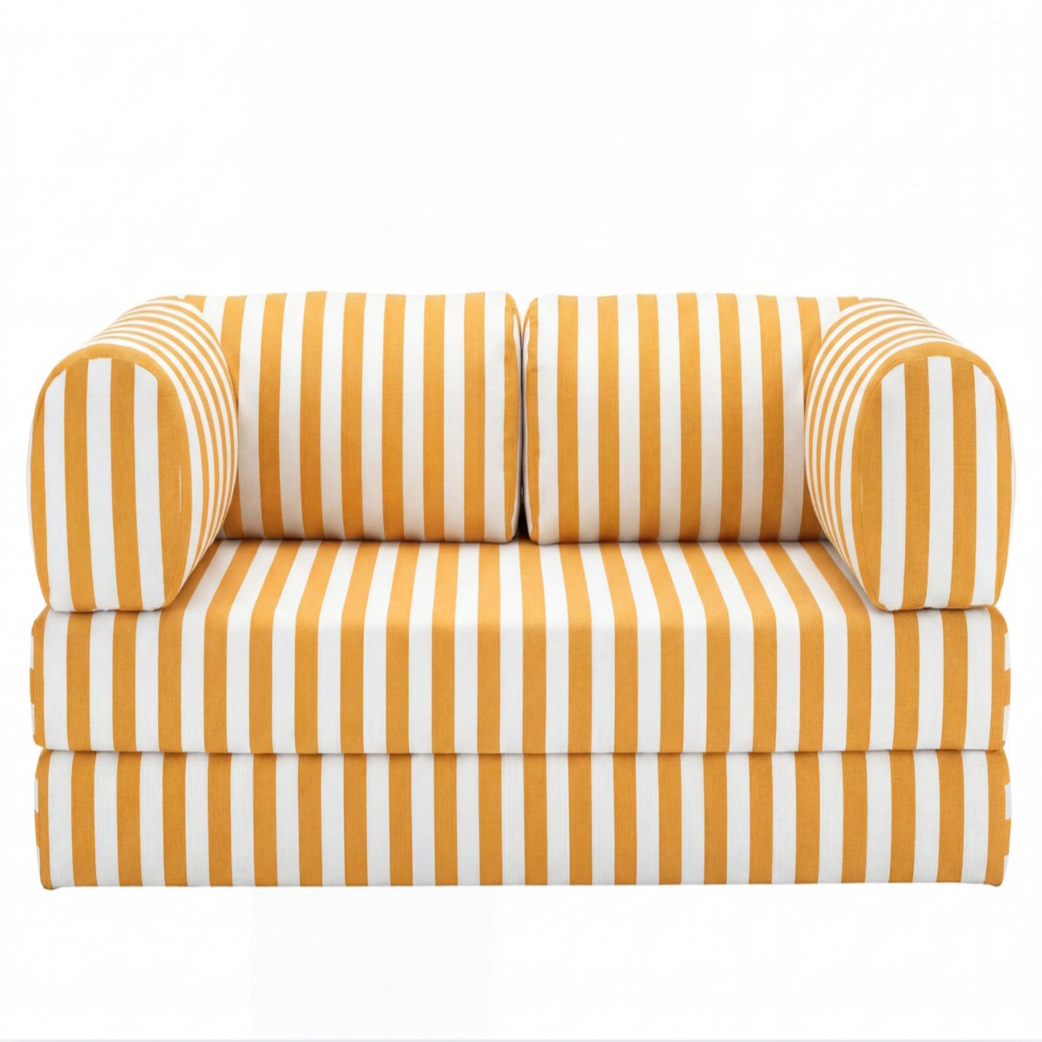 CASANOVA PARIS Cosima - canapé droit tissu rayé 3 places. Coloris disponibles : Jaune, Bleu, Vert, Beige, Orange