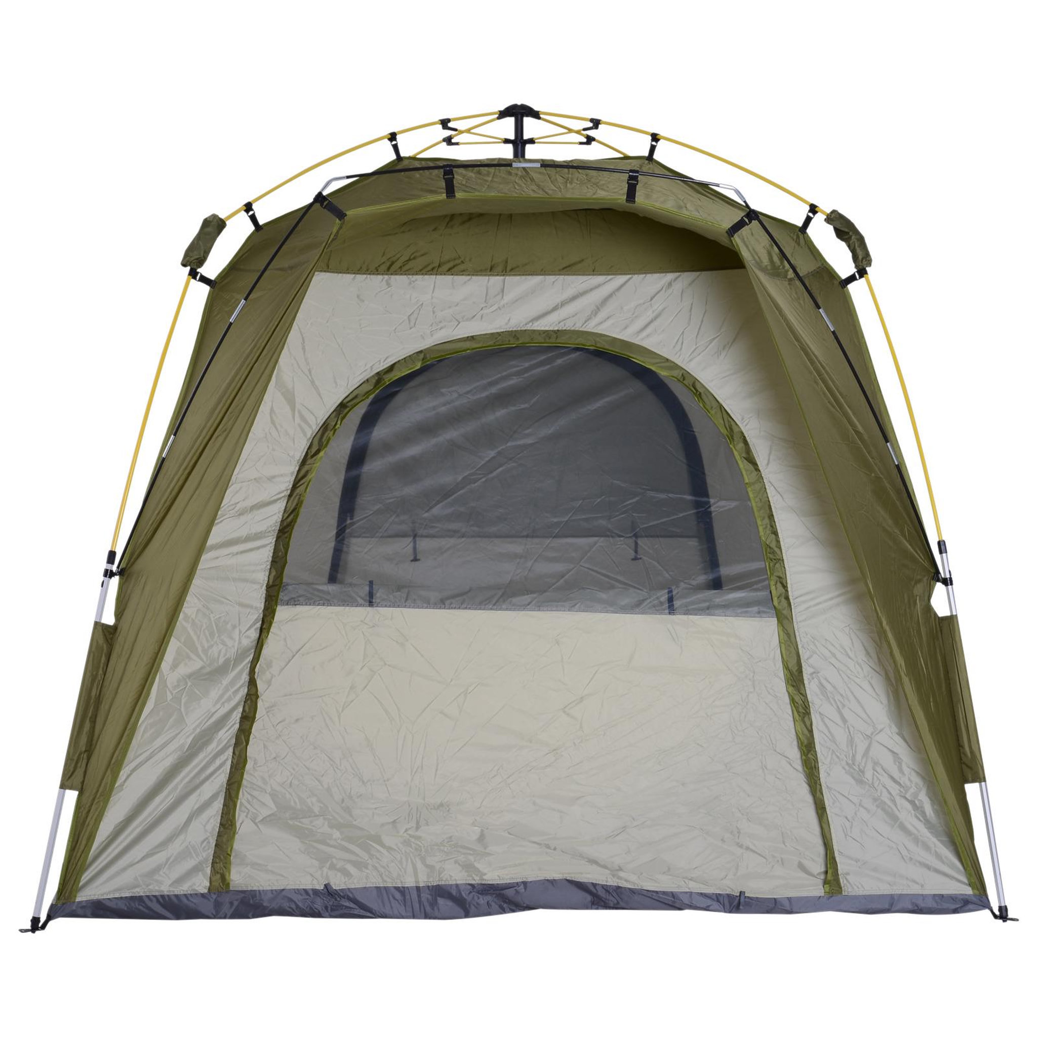 Voir la diapositive 6 : OUTSUNNY Tente de camping familiale 4 personnes montage instantanée pop-up 4 fenêtres pare-soleil dim. 2,4l x 2,4l x 1,95h m fibre verre polyester vert gris