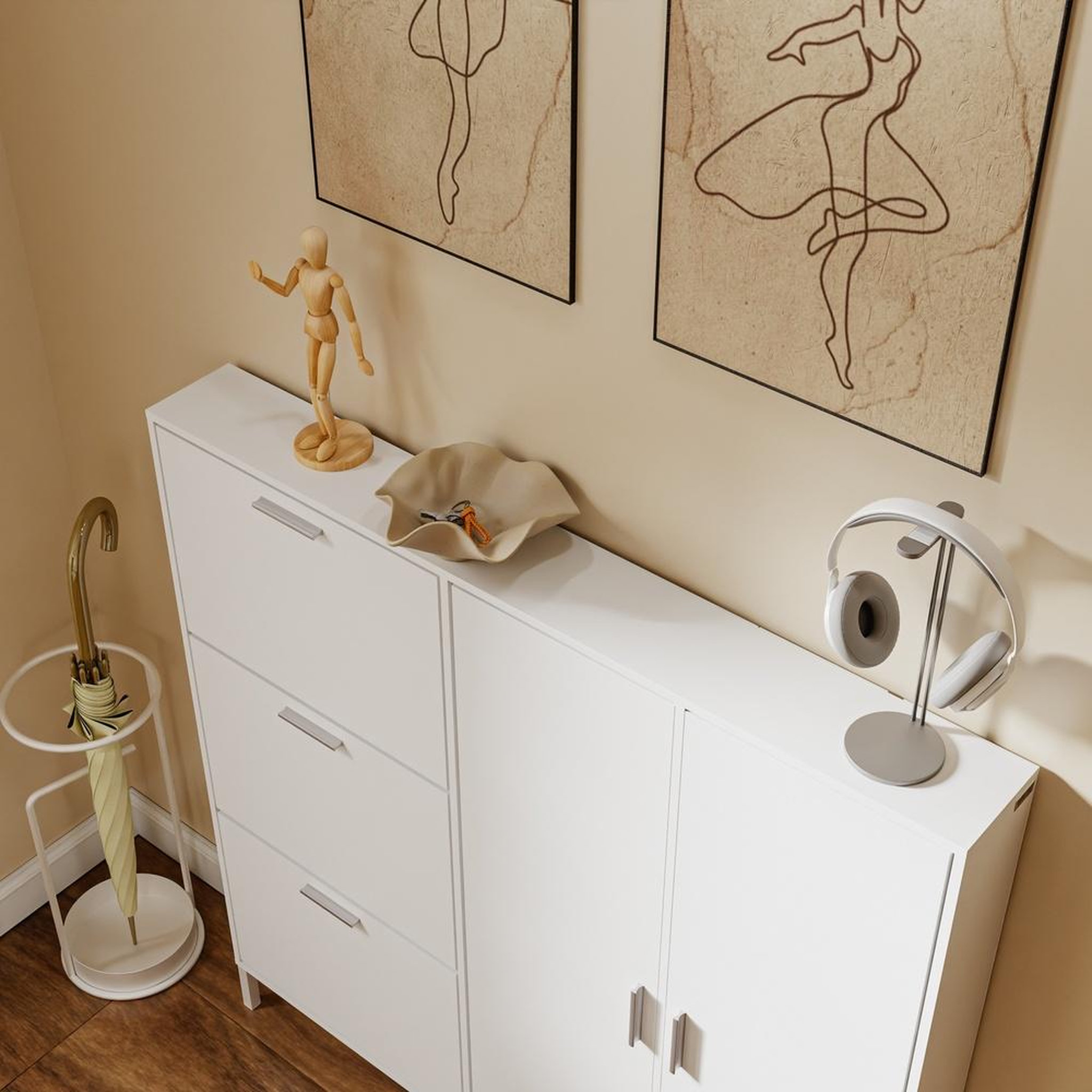 Voir la diapositive 4 : SOBUY Armoire à chaussures blanche 14 compartiments 115,5x14,5x117 cm