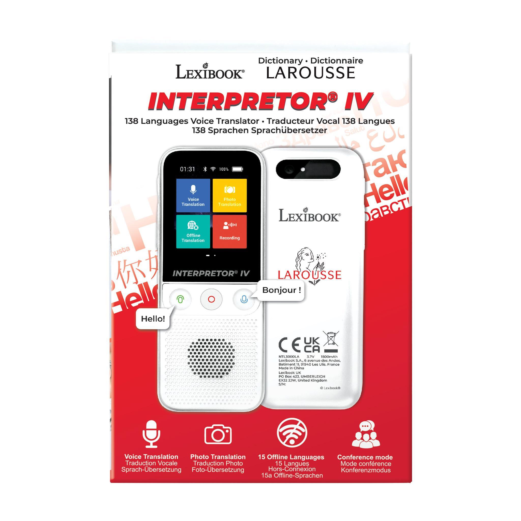 Voir la diapositive 3 : Lexibook Traducteur vocal138 langues larousse