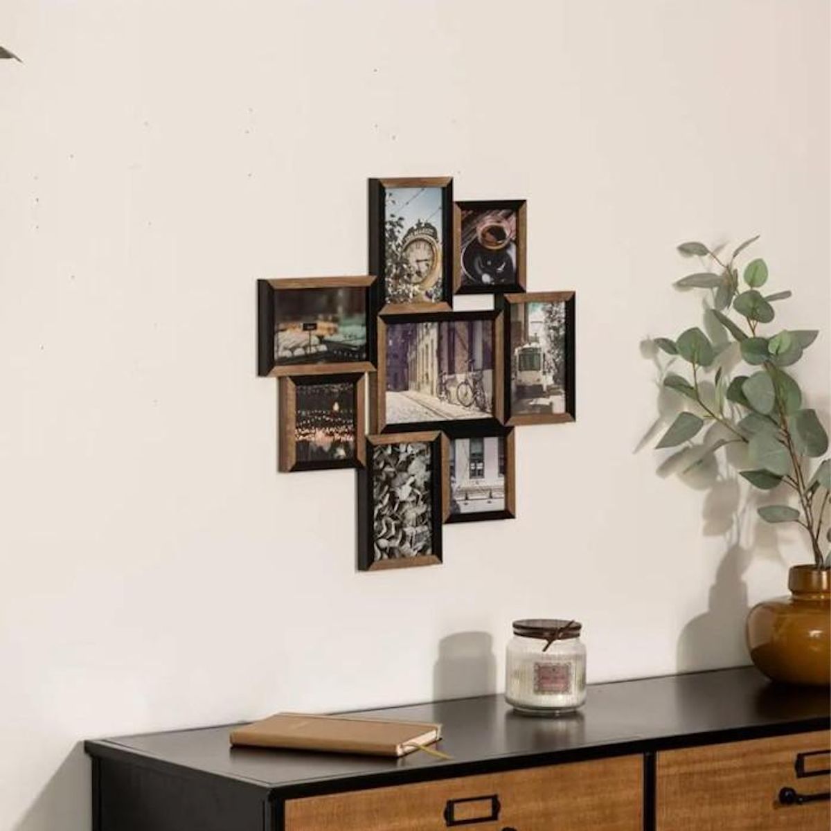 ATMOSPHERA Pêle-mêle en MDF 8 photos gamme Arthur - Longueur 48,3 cm x Hauteur 48,3 cm - Beige et noir