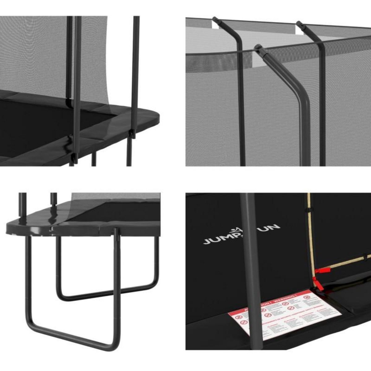 JUMP4FUN Trampoline extérieur Luxury Rectangle Noir - 244x366cm - avec Echelle, Tapis de Saut, Matelas de protection et Filet de sécurité