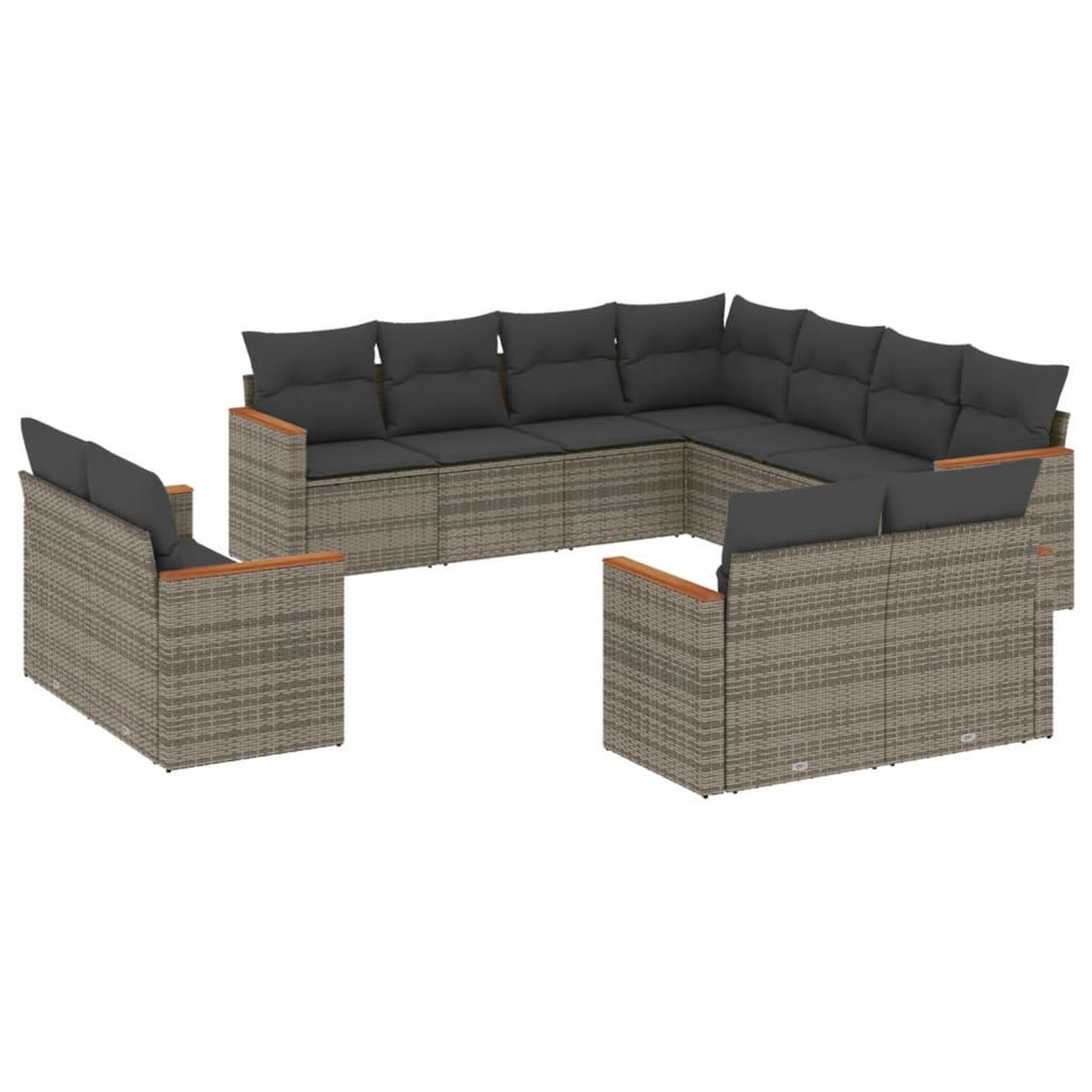 Voir la diapositive 2 : VIDAXL Salon de jardin 11 pcs avec coussins gris resine tressee