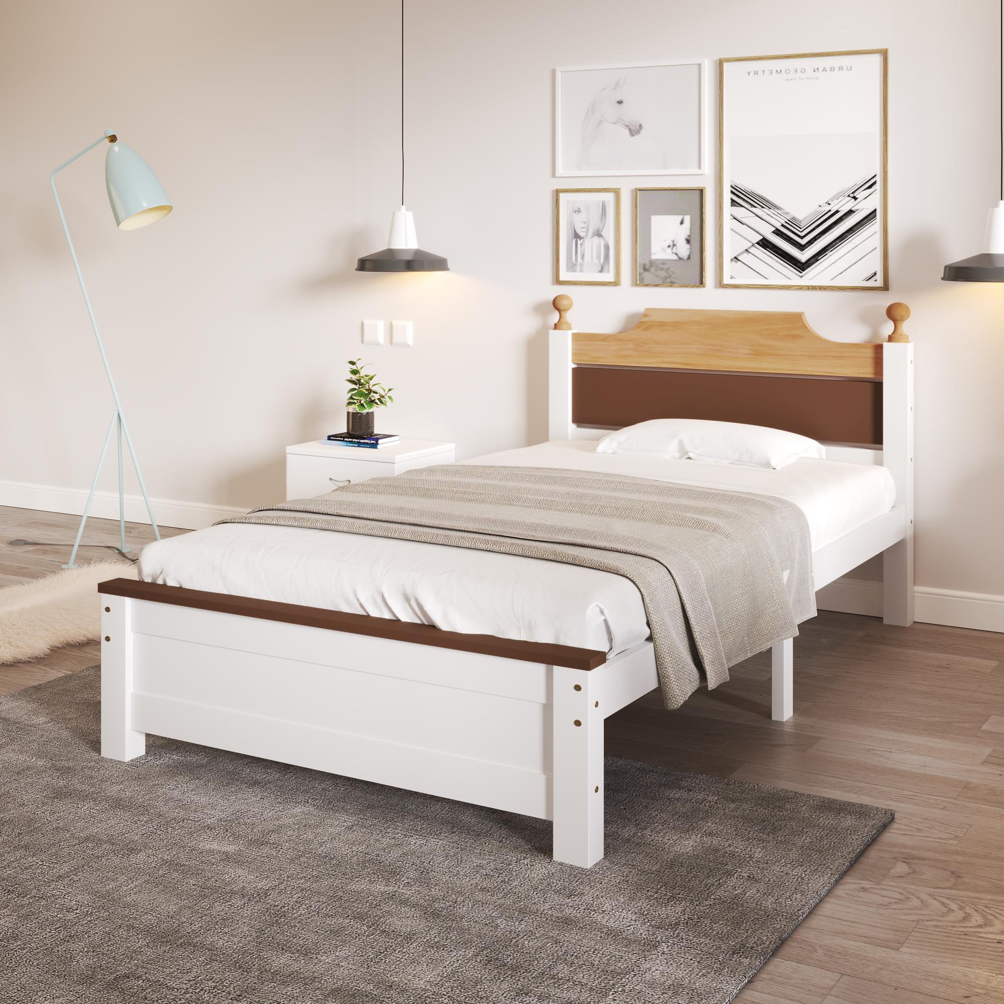 Voir la diapositive 4 : MERAX Lit simple 90x200cm bois et mdf coloris blanc
