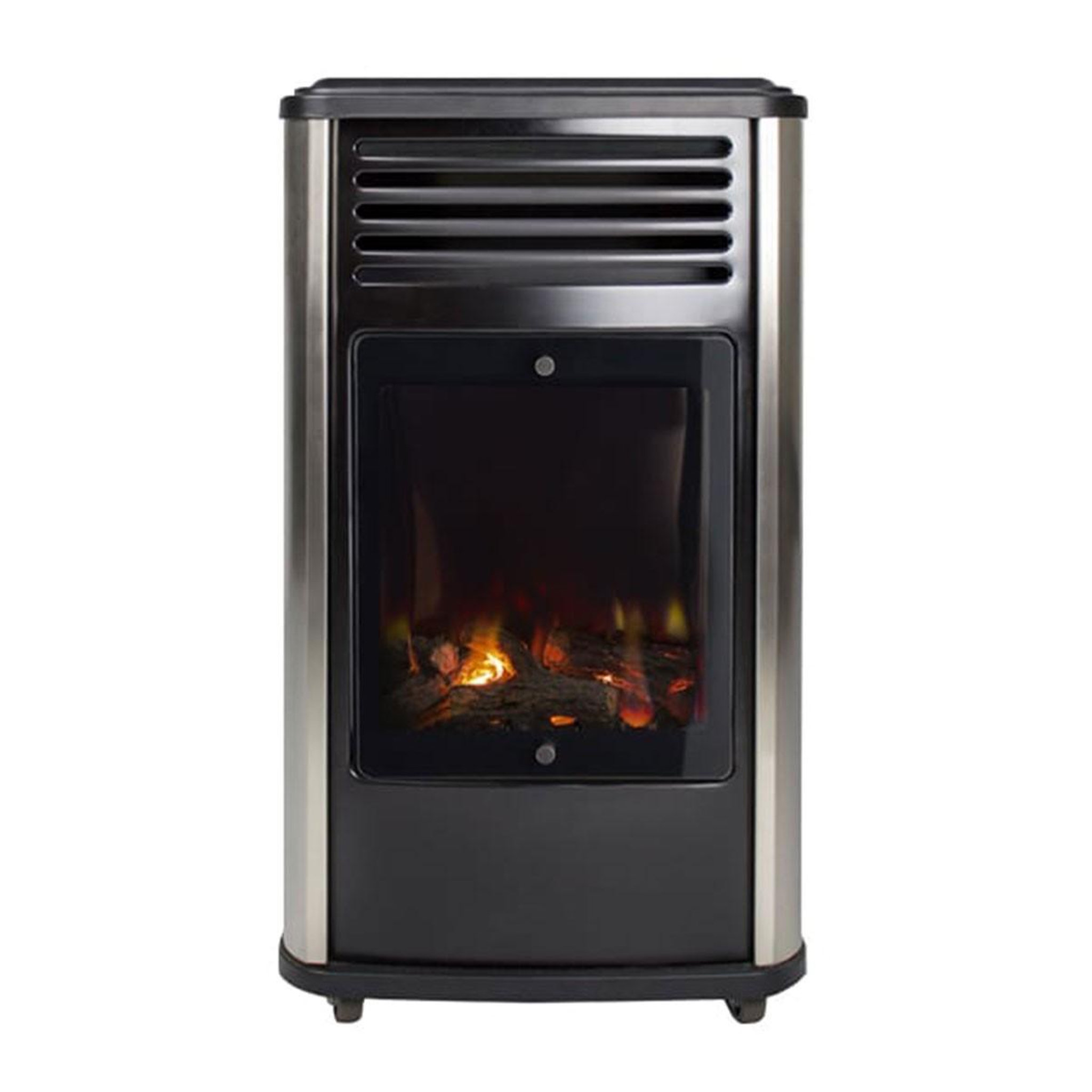 Voir la diapositive 2 : SAHARA Chauffage à gaz 3.4 KW mobile Noir Effet feu + Tuyau gaz + Détendeur butane Manhattan SAHARA