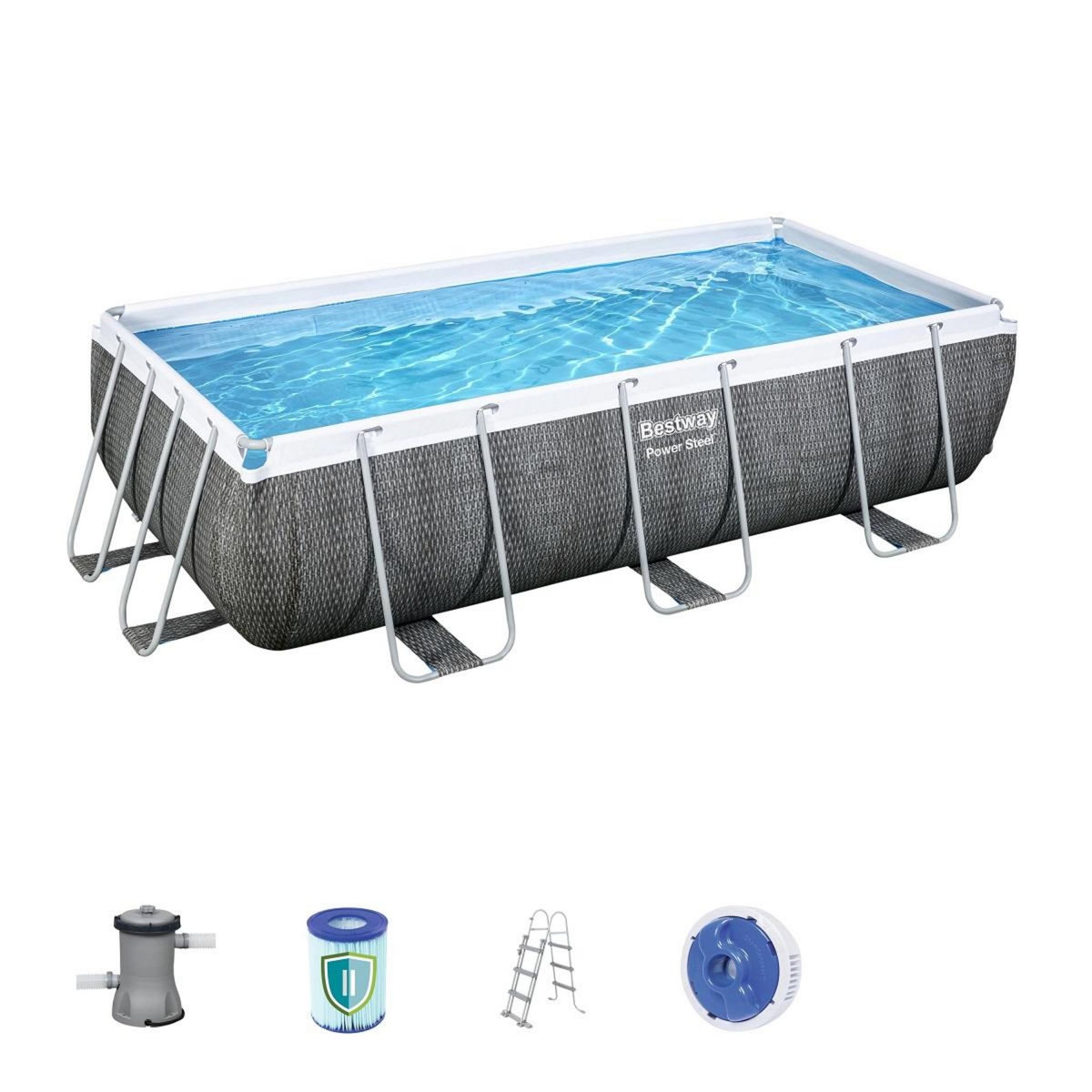 BESTWAY Piscine tubulaire rectangulaire - Décor rotin - 4,04 x 2,01 x H 1 m - Power Steel