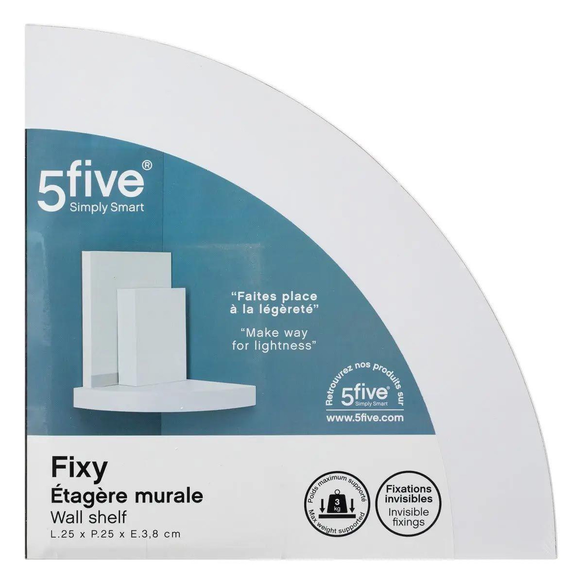 Voir la diapositive 3 : FIVE Étagère d'angle murale  fixy  25cm blanc