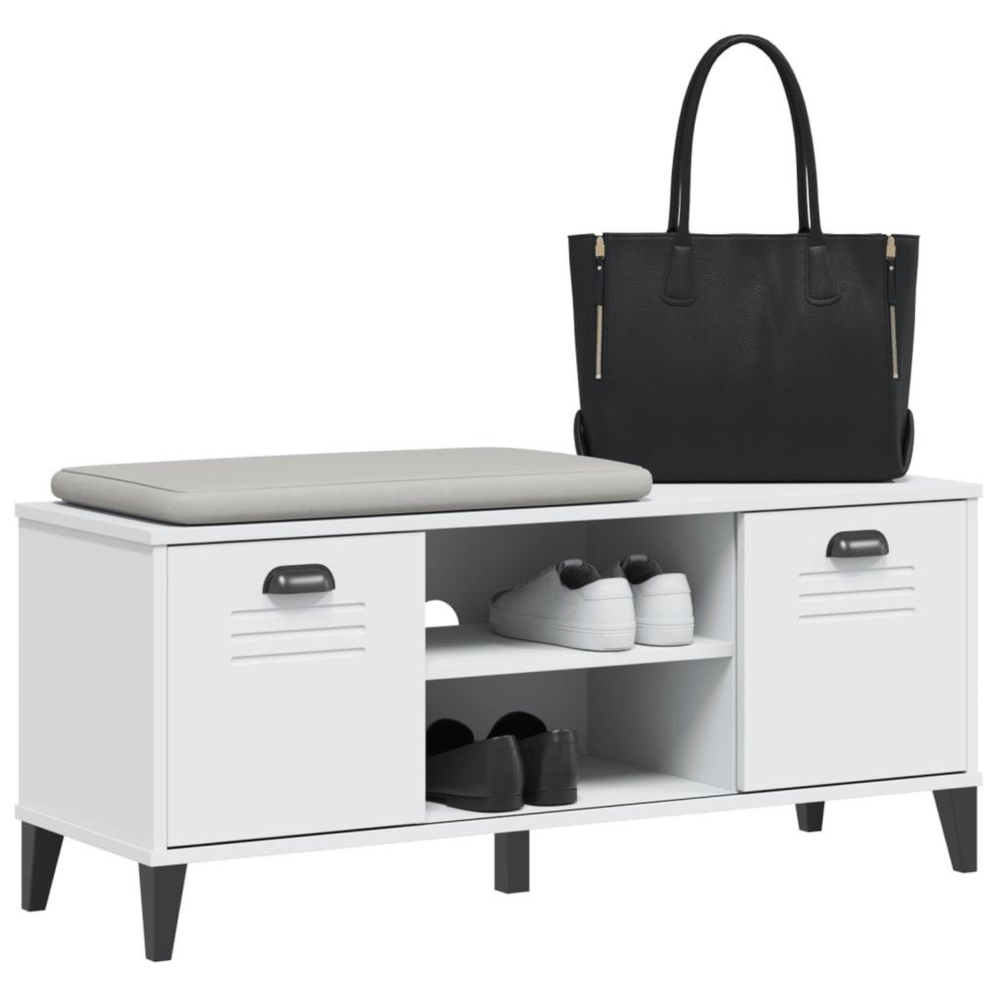 Voir la diapositive 4 : VIDAXL Banc a chaussures VIKEN blanc 106x35x45 cm bois massif de pin