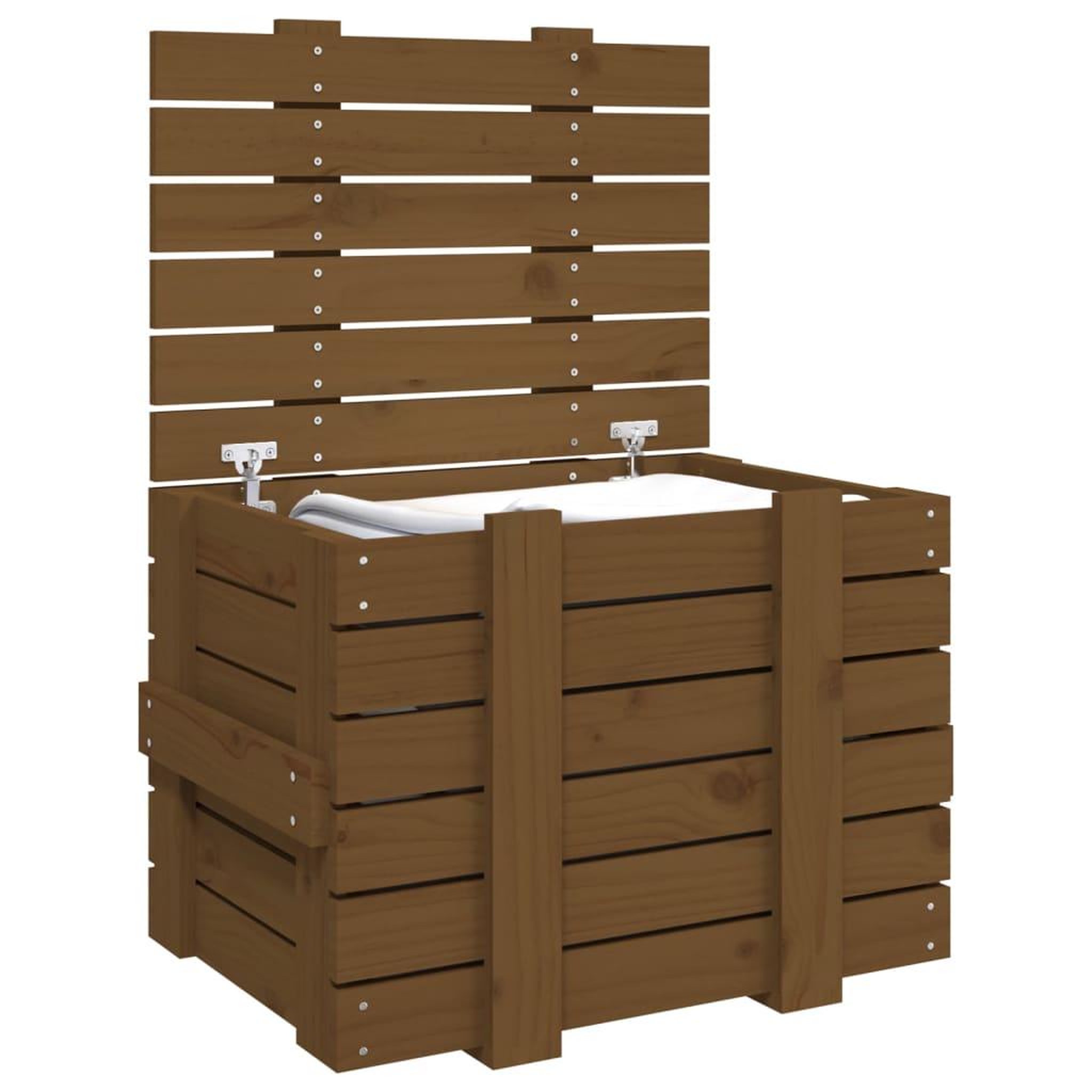 Voir la diapositive 5 : VIDAXL Boîte de rangement Marron miel 58x40,5x42 cm Bois massif pin