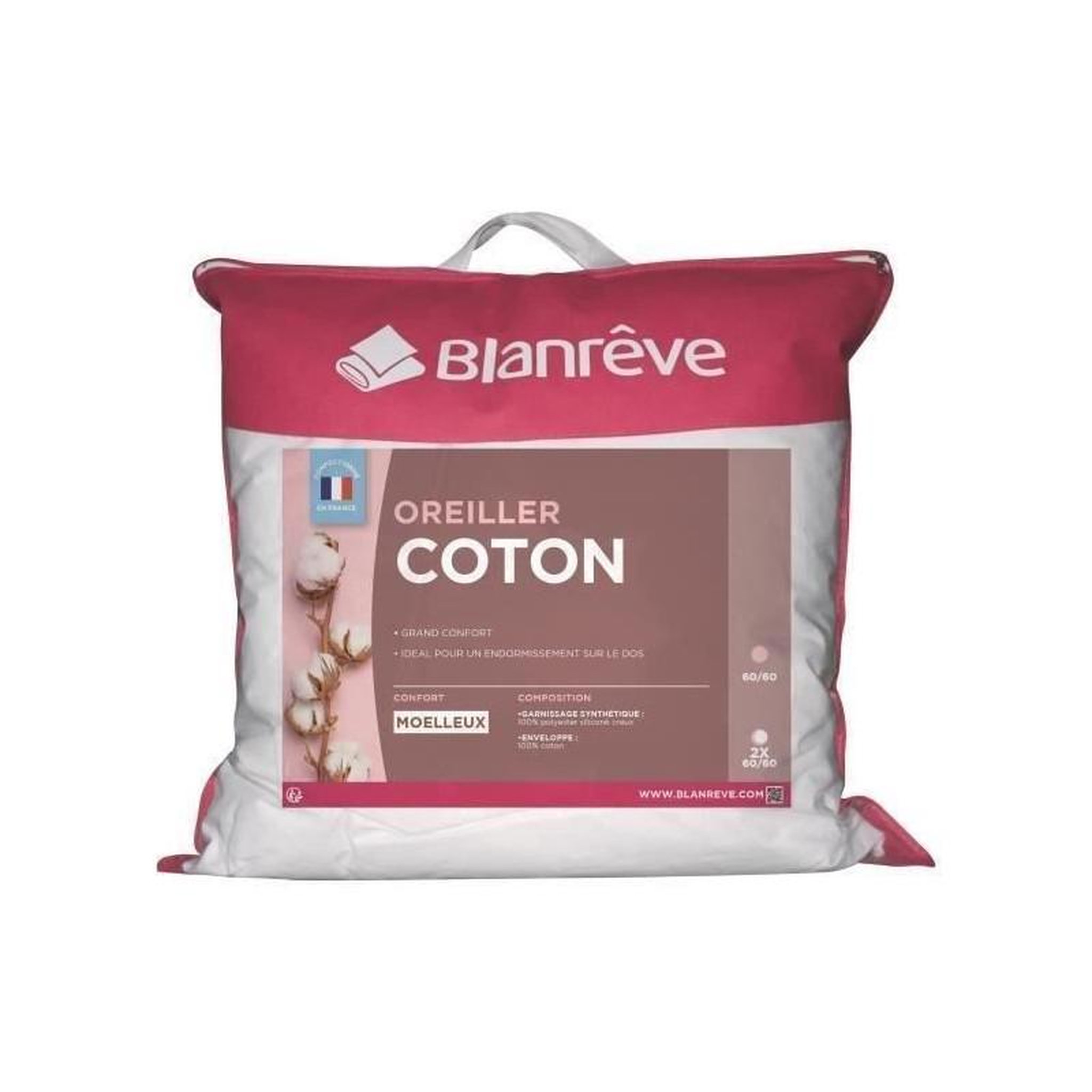 BLANREVE BLANREVE Lot de 2 Oreillers en coton - 60 x 60 cm - Blanc