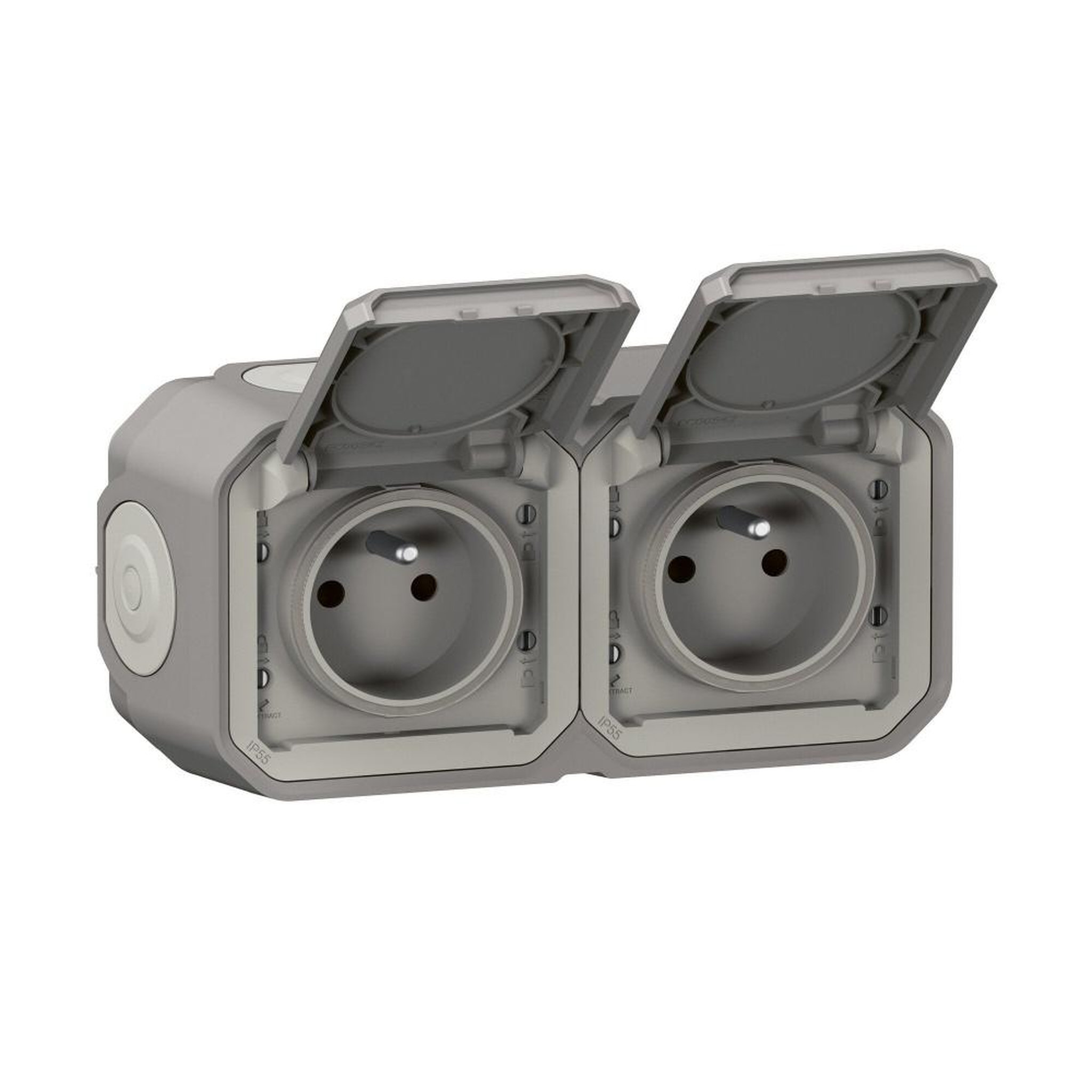 Legrand Double prise avec terre étanche saillie Plexo, LEGRAND, gris