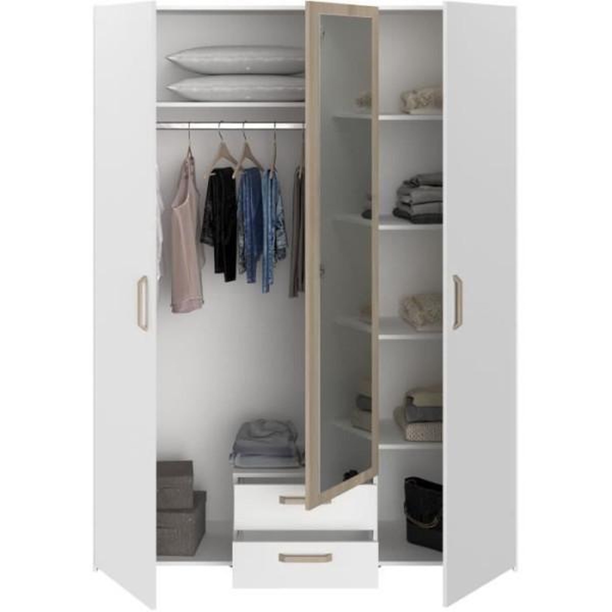 Voir la diapositive 5 : PARISOT Chambre complete adulte - DREAM - Lit 140x190/200 cm + 2 chevets + armoire - Décor blanc et chene - PARISOT