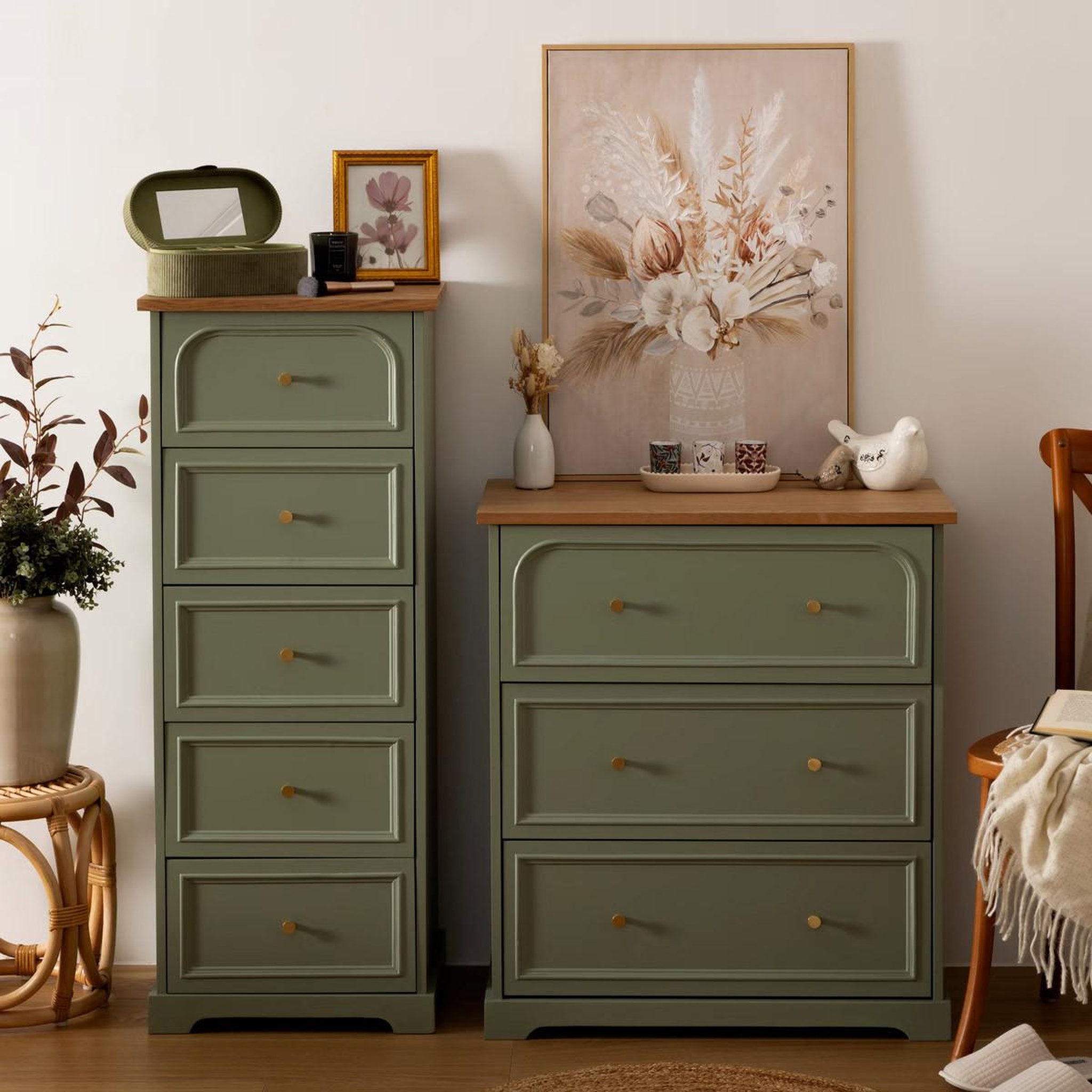 Voir la diapositive 6 : ATMOSPHERA Commode 3 tiroirs  mohéa  81cm vert céladon