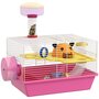 Voir la diapositive 1 : PAWHUT Cage à hamster rat rongeur - plateforme, biberon eau, roue, maisonnette, tubes - acier blanc PP rose