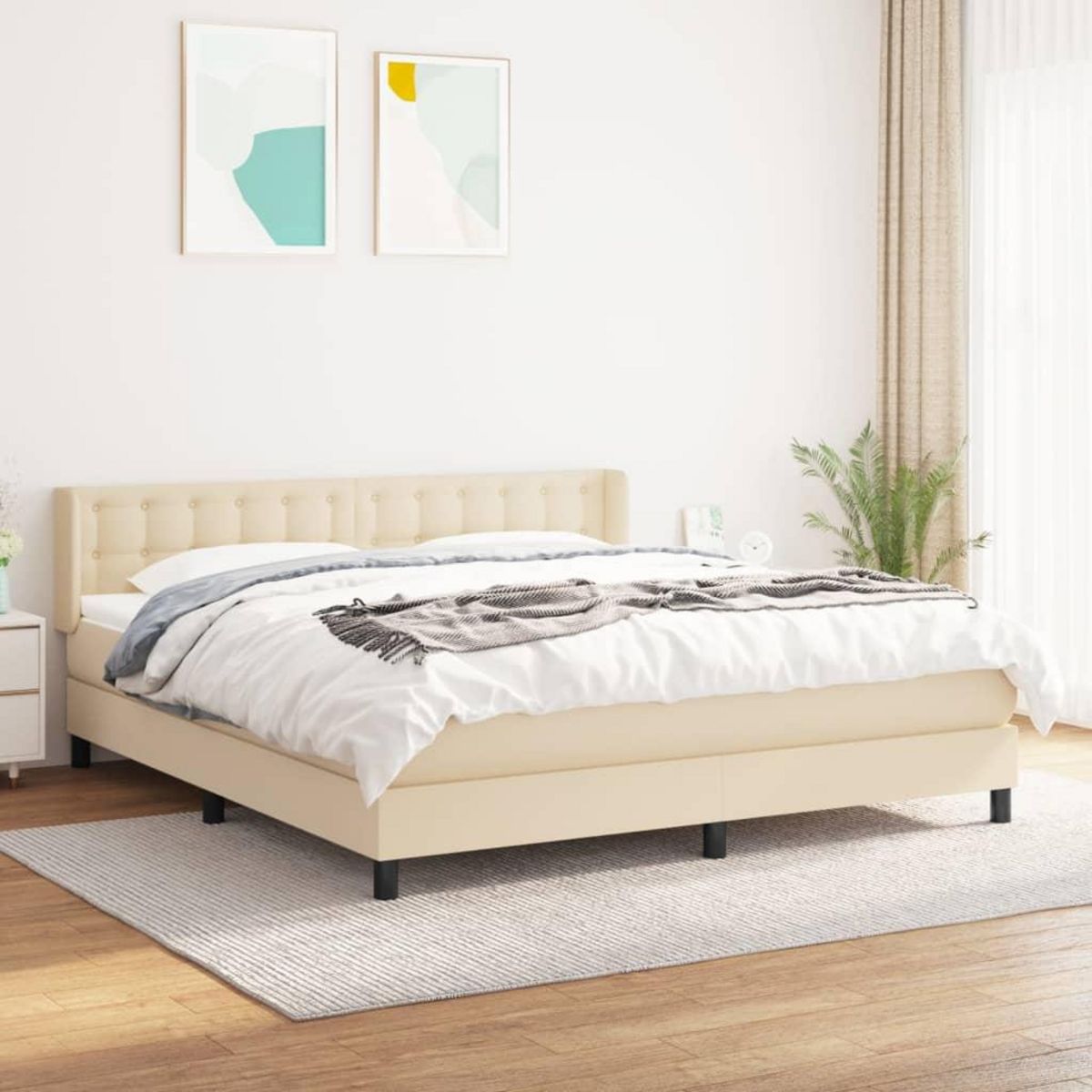 VIDAXL Sommier a lattes de lit avec matelas Creme 180x200 cm Tissu