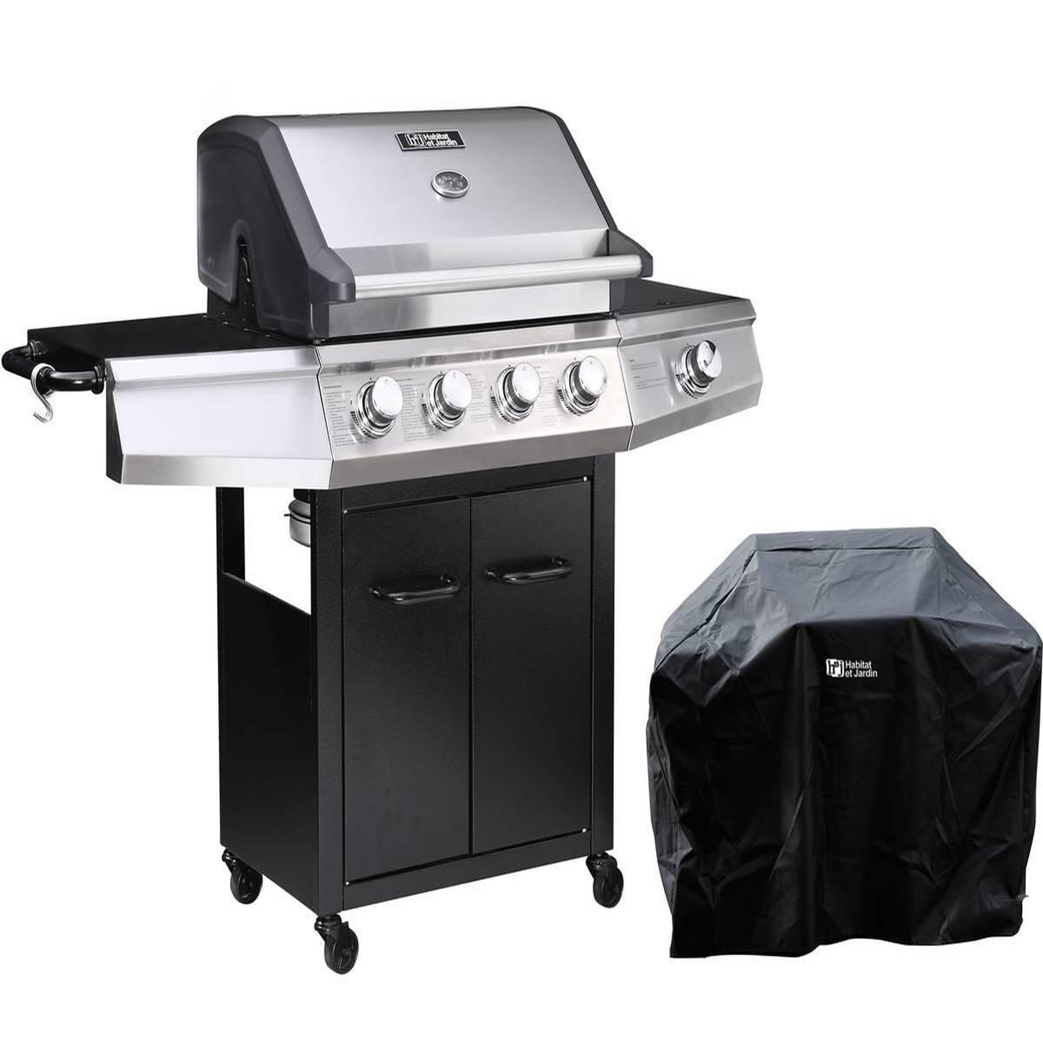 Habitat et Jardin Barbecue gaz  bingo 5  - 5 brûleurs dont 1 latéral - 15.2kw + housse protection - noir
