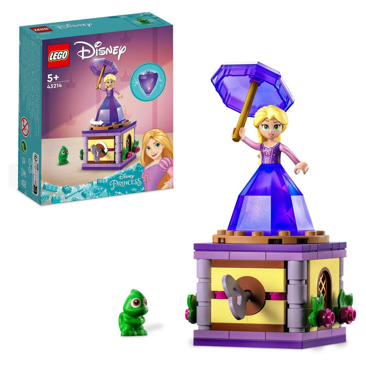 LEGO Disney Princess 43214 Raiponce tourbillonnante , Jouet de Construction avec Mini-Poupée Robe Diamant et Figurine Pascal le Caméléon