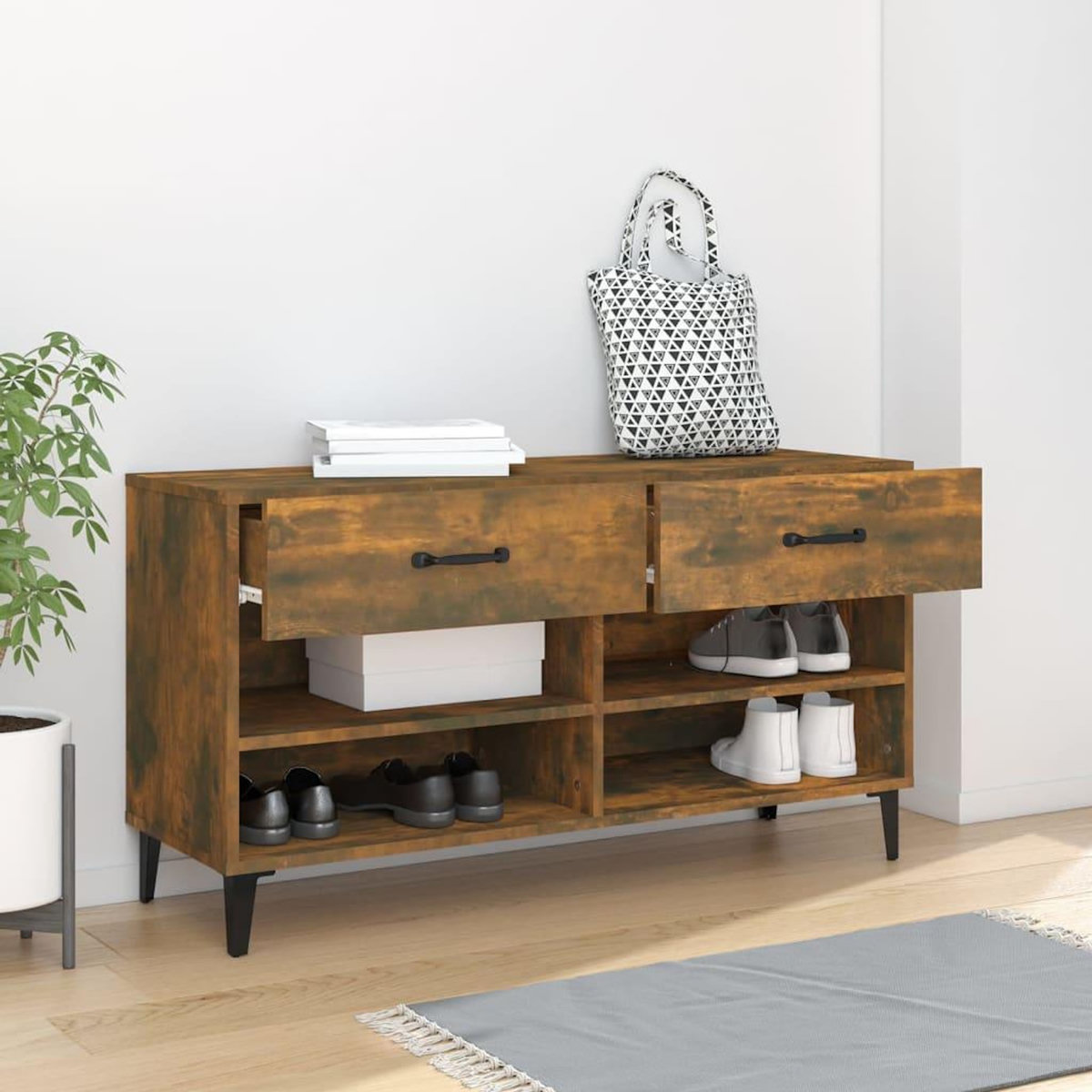 VIDAXL Meuble a chaussures Chene fume 102x35x55 cm Bois d'ingenierie