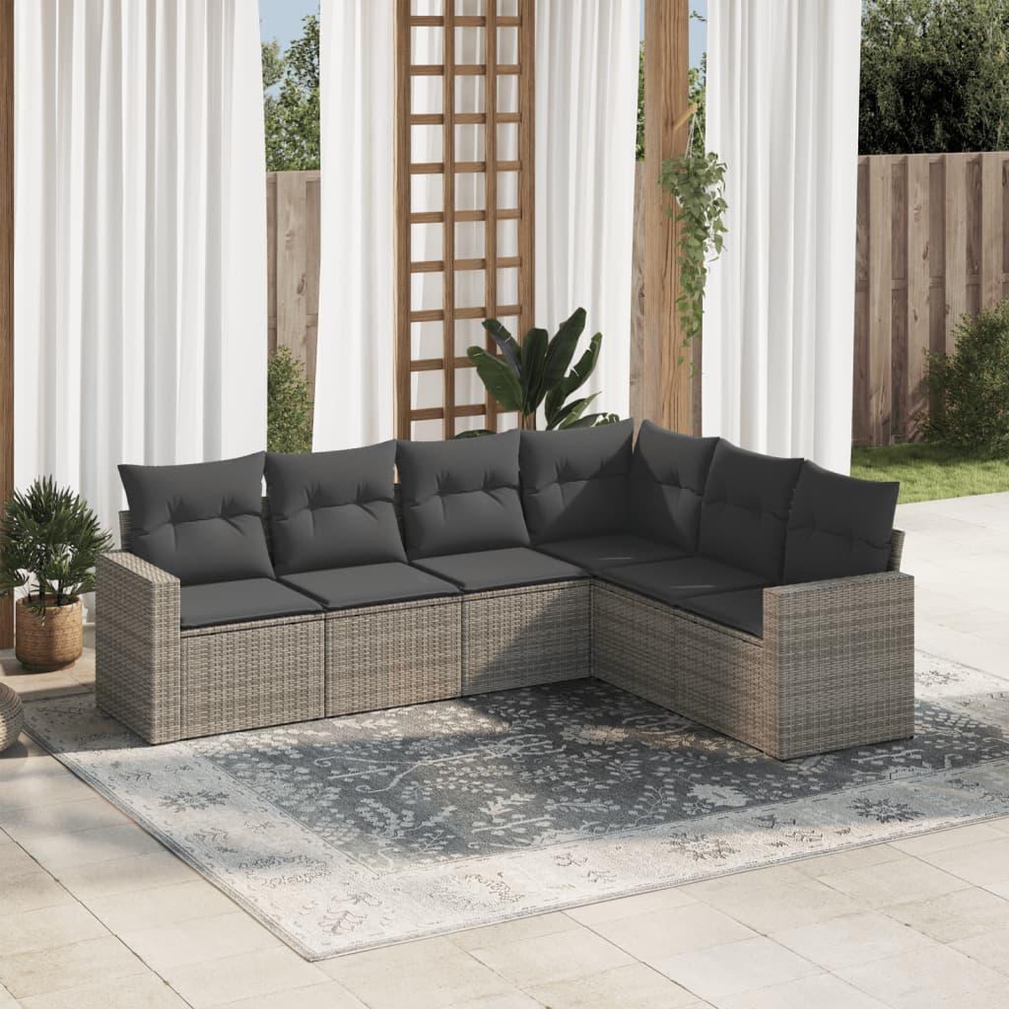 VIDAXL Salon de jardin 6 pcs avec coussins gris resine tressee