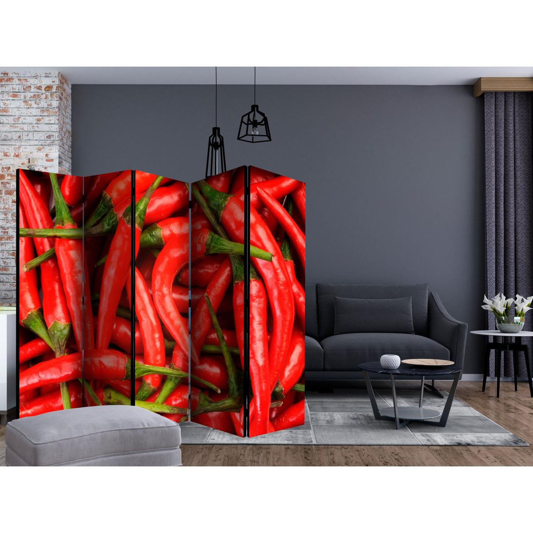 Voir la diapositive 2 : Paris Prix Paravent 5 volets  chili pepper background  172x225cm