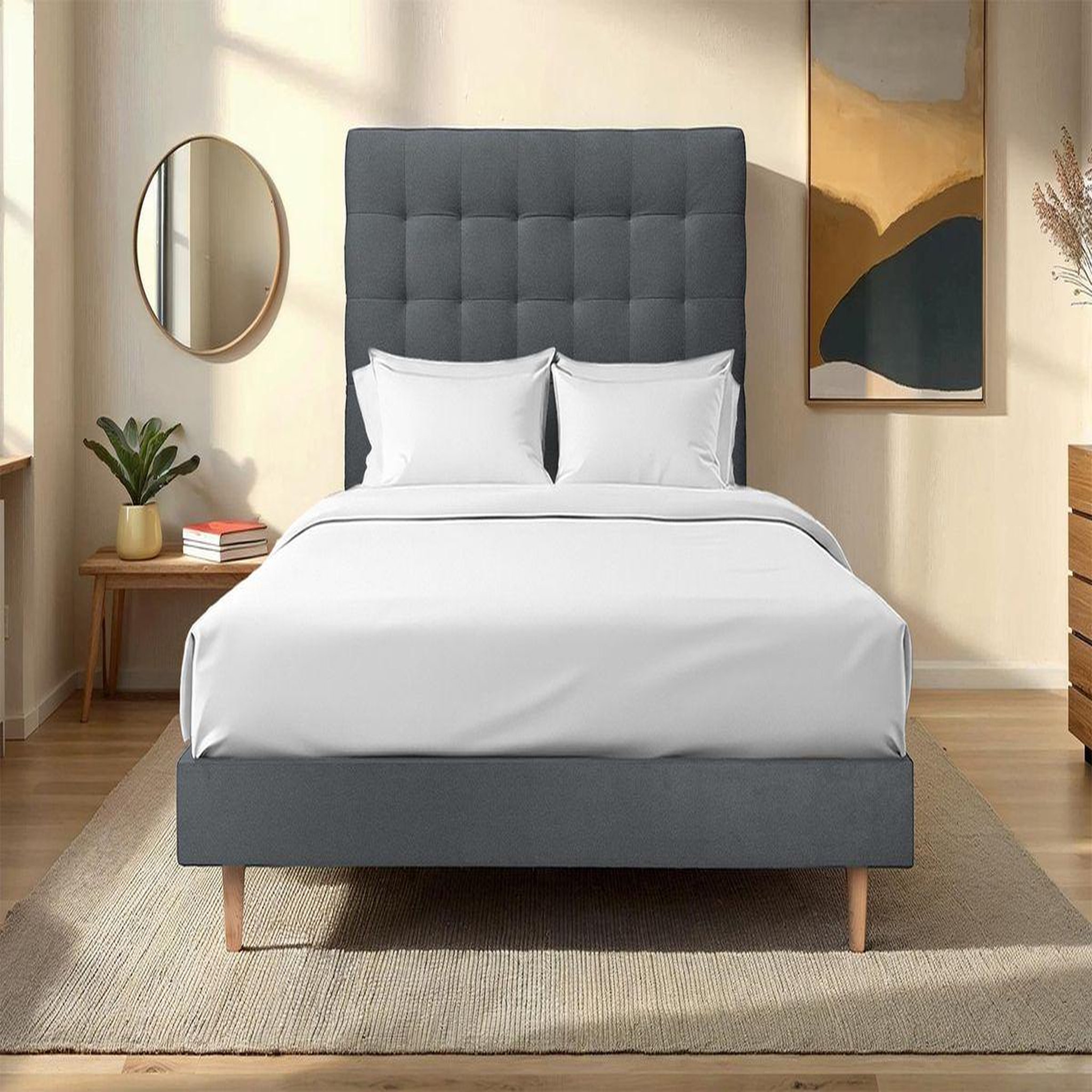 Voir la diapositive 2 : Sommeil de Plomb Lit avec tête de lit capitonnée velours et sommier kit - Hauteur totale : 29cm