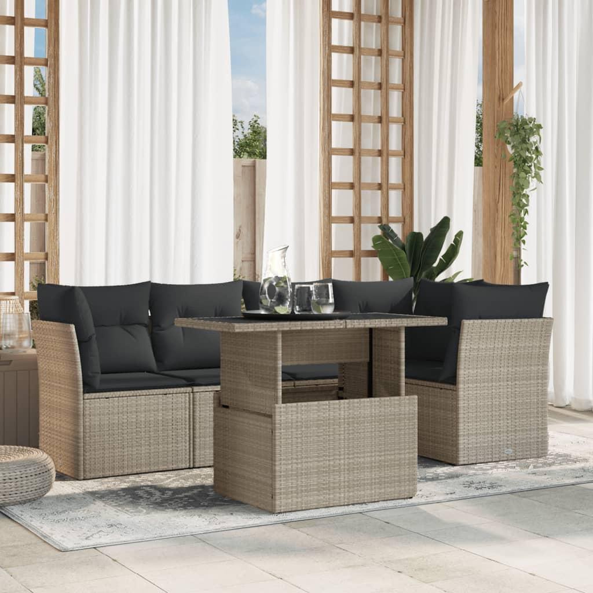 VIDAXL Salon de jardin 6 pcs avec coussins gris clair resine tressee