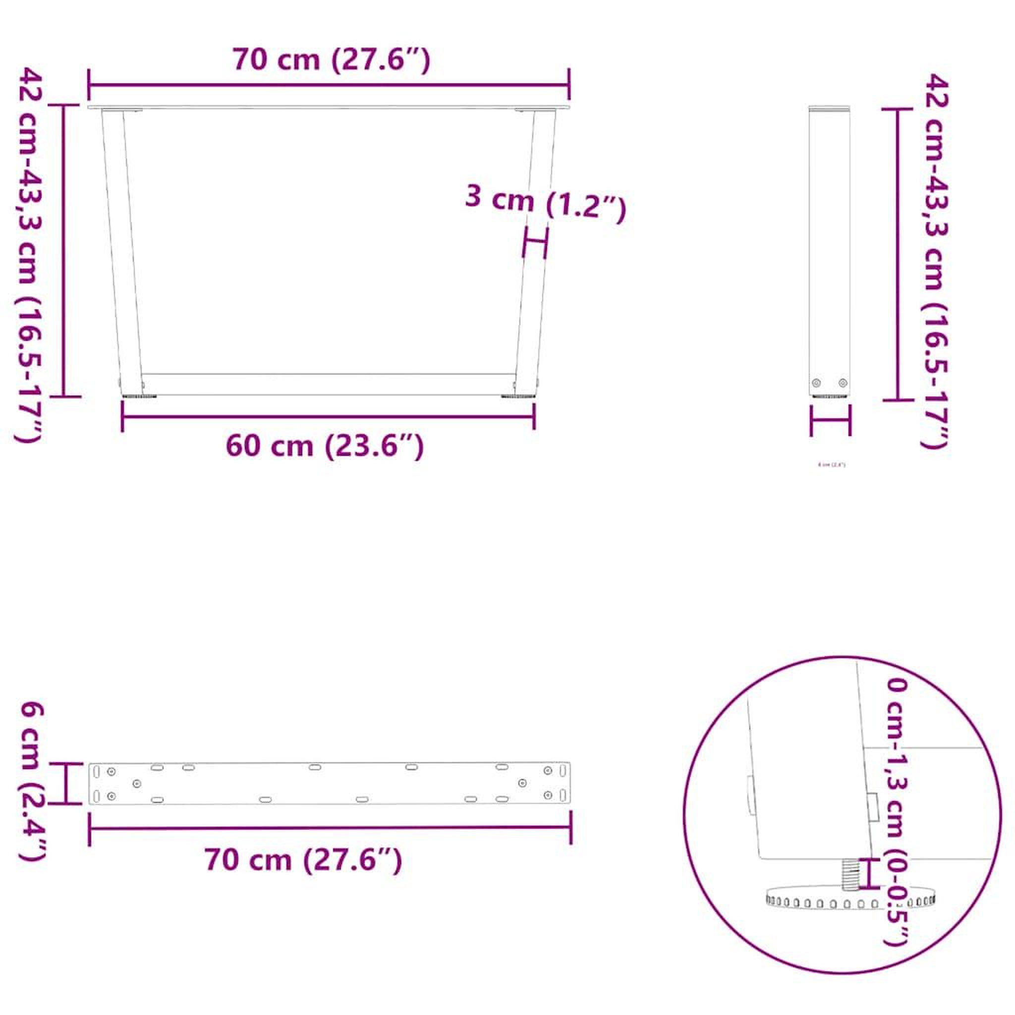 Voir la diapositive 6 : VIDAXL Pieds de table a manger forme V 2 pcs noir 70x(42-43,3)cm acier