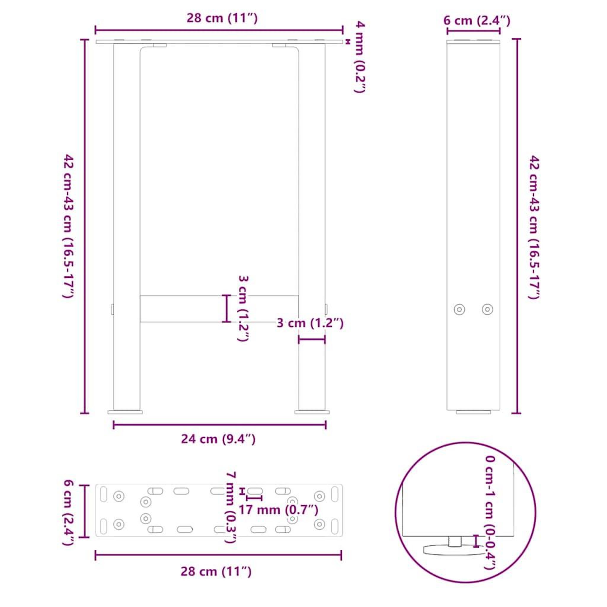 Voir la diapositive 6 : VIDAXL Pieds de table basse noir 2 pcs 28x(42-43) cm acier