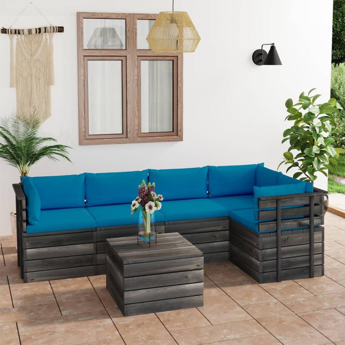 VIDAXL Salon palette de jardin 6 pcs avec coussins Bois de pin massif