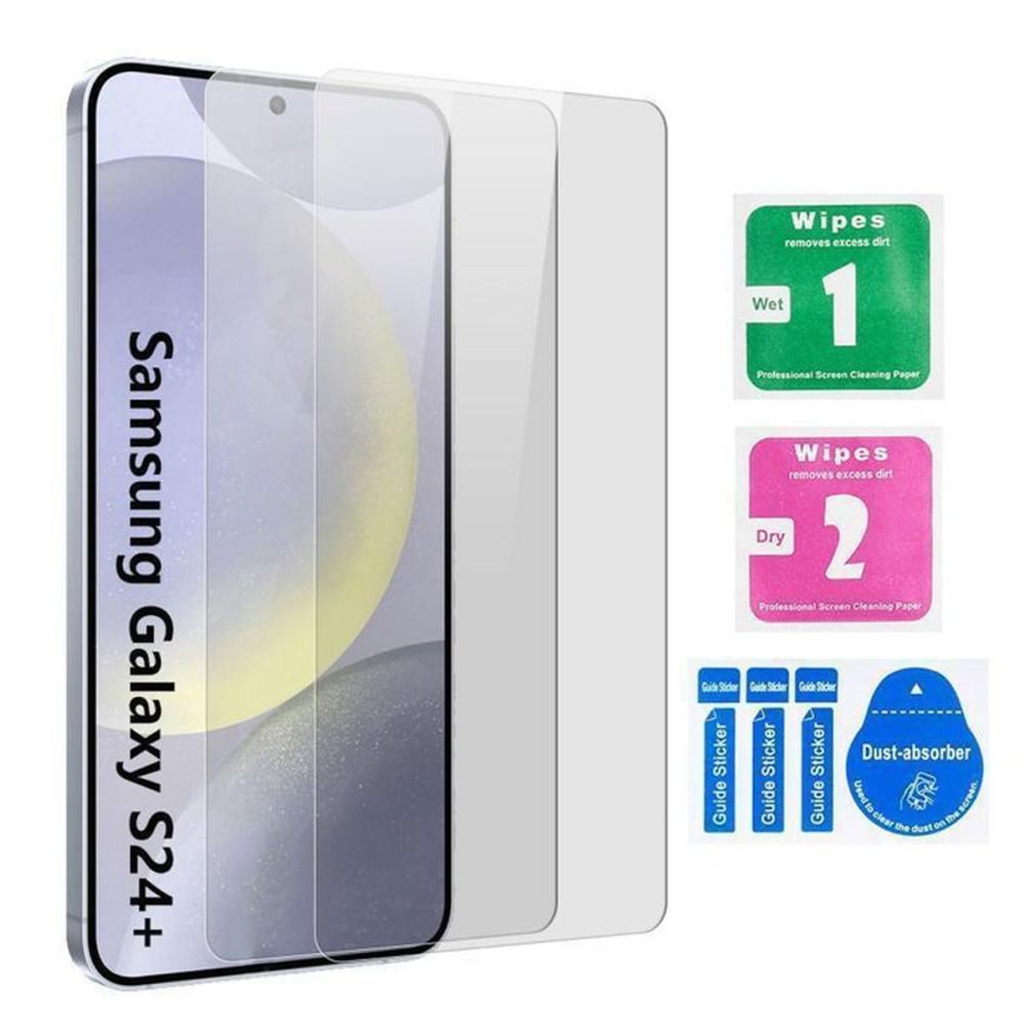 Protection écran en verre trempé pour Samsung Galaxy S24+ 6,7 pouces, 9H anti-rayures anti-chocs, transparence HD, lot de 2