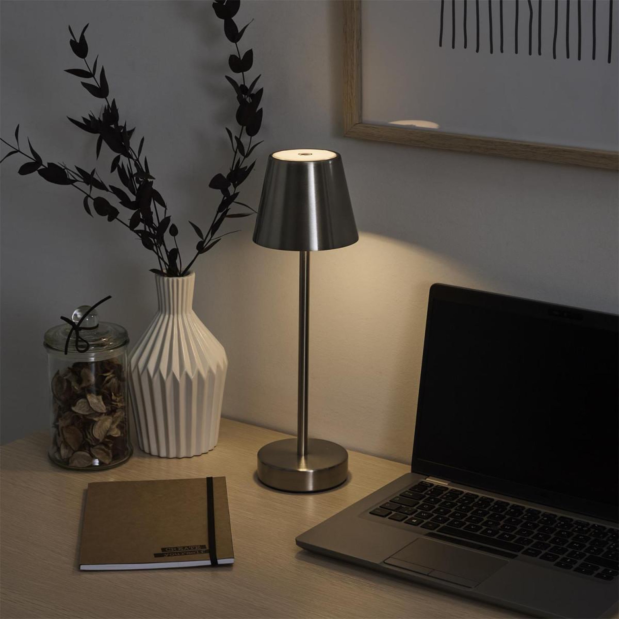 Voir la diapositive 4 : The Home Deco Factory Lampe à poser tactile  rechargeable  36cm argent